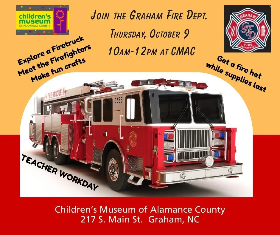 🚒🧑&zwj;🚒‼️REMINDER‼️🧑&zwj;🚒🚒

Our Touch-A-Truck event is approaching soon! 
Come join us October 9th, from 10am-12pm. Get a free fire hat, explore a fire truck, meet the firefighters, make crafts and so much more!
October 9th is a TEACHER WORKD