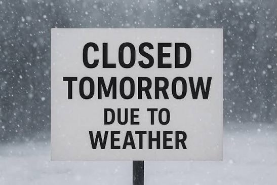 ❄️ Weather Update ❄️
Due to expected weather conditions, we will be closed tomorrow, January 31.
Stay warm and safe! 
We can&rsquo;t wait to see you soon! 💙