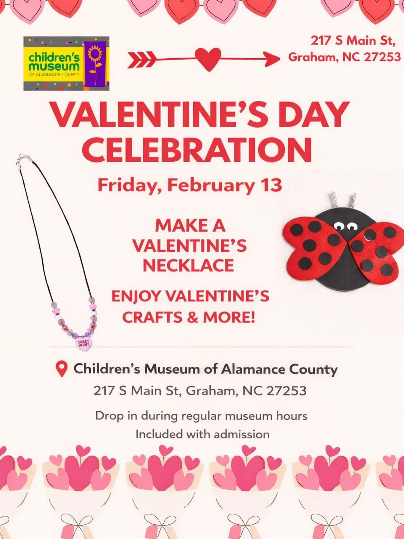 💖 Valentine&rsquo;s Day Celebration at CMAC💖
Join us Friday, February 13 for a day full of love and creativity!

Kids can make a Valentine&rsquo;s necklace and enjoy Valentine&rsquo;s crafts &amp; more throughout the day. 💘✨

📍 Children&rsquo;s M