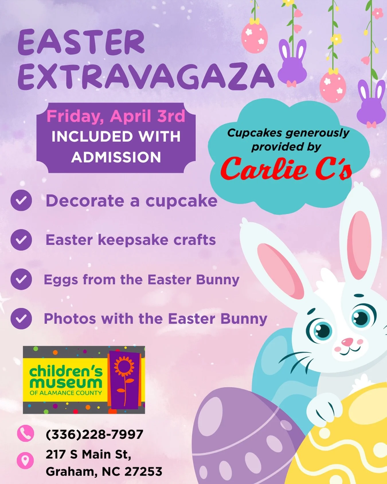 Spring is in the air&hellip; and so is the fun! 🐣🌷
Join us for our Easter Extravaganza on Friday, April 3rd!

✨ Decorate a cupcake
🎨 Create Easter keepsake crafts
🥚 Get eggs from the Easter Bunny
📸 Snap photos with the Easter Bunny

💛 Cupcakes 