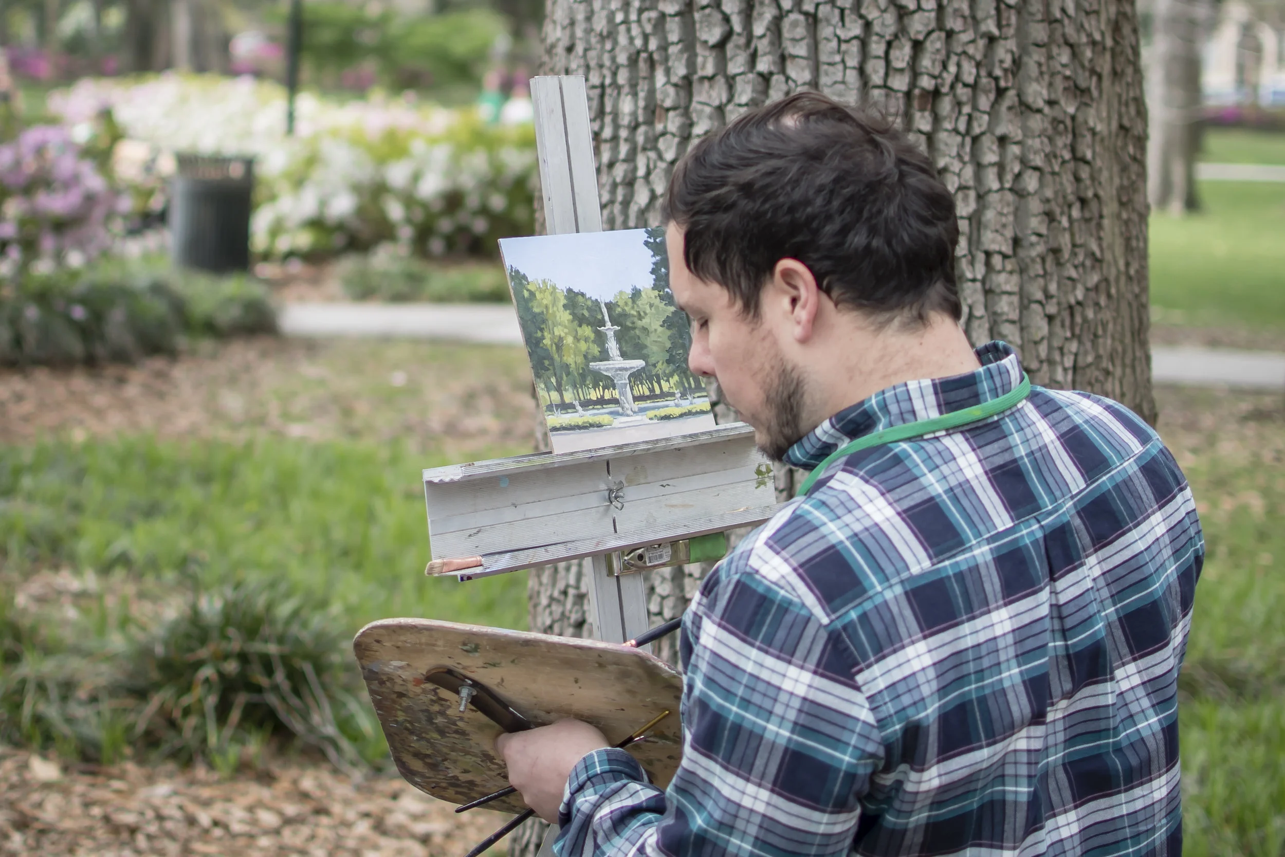 A local artist was painting the fountain located in Forsyth Park.