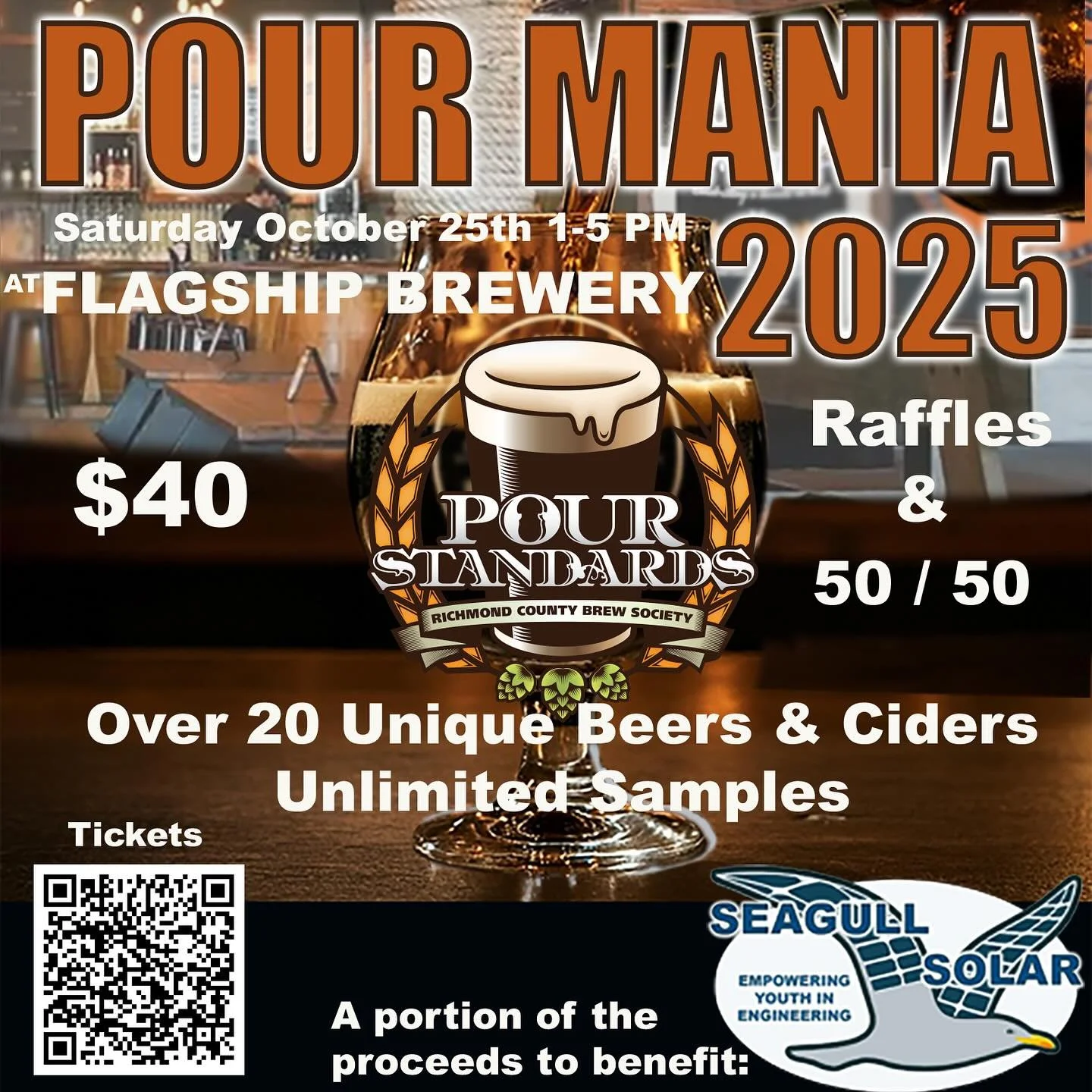 PourMania is back! Join us on October 25th for unlimited samples of the best homebrew cider, beer, and mead! A portion of the proceeds go to Seagull Solar.