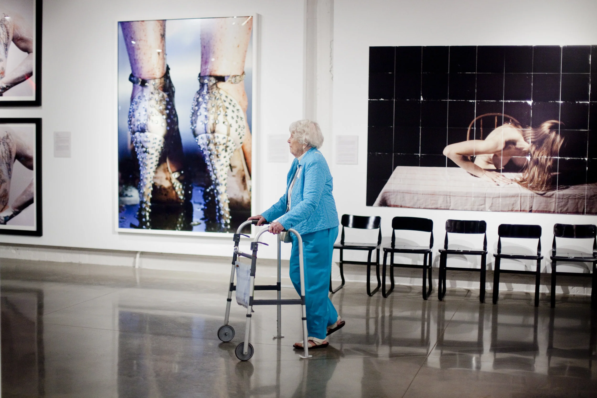  A woman takes in an art gallery in Lincoln, Nebraska. 