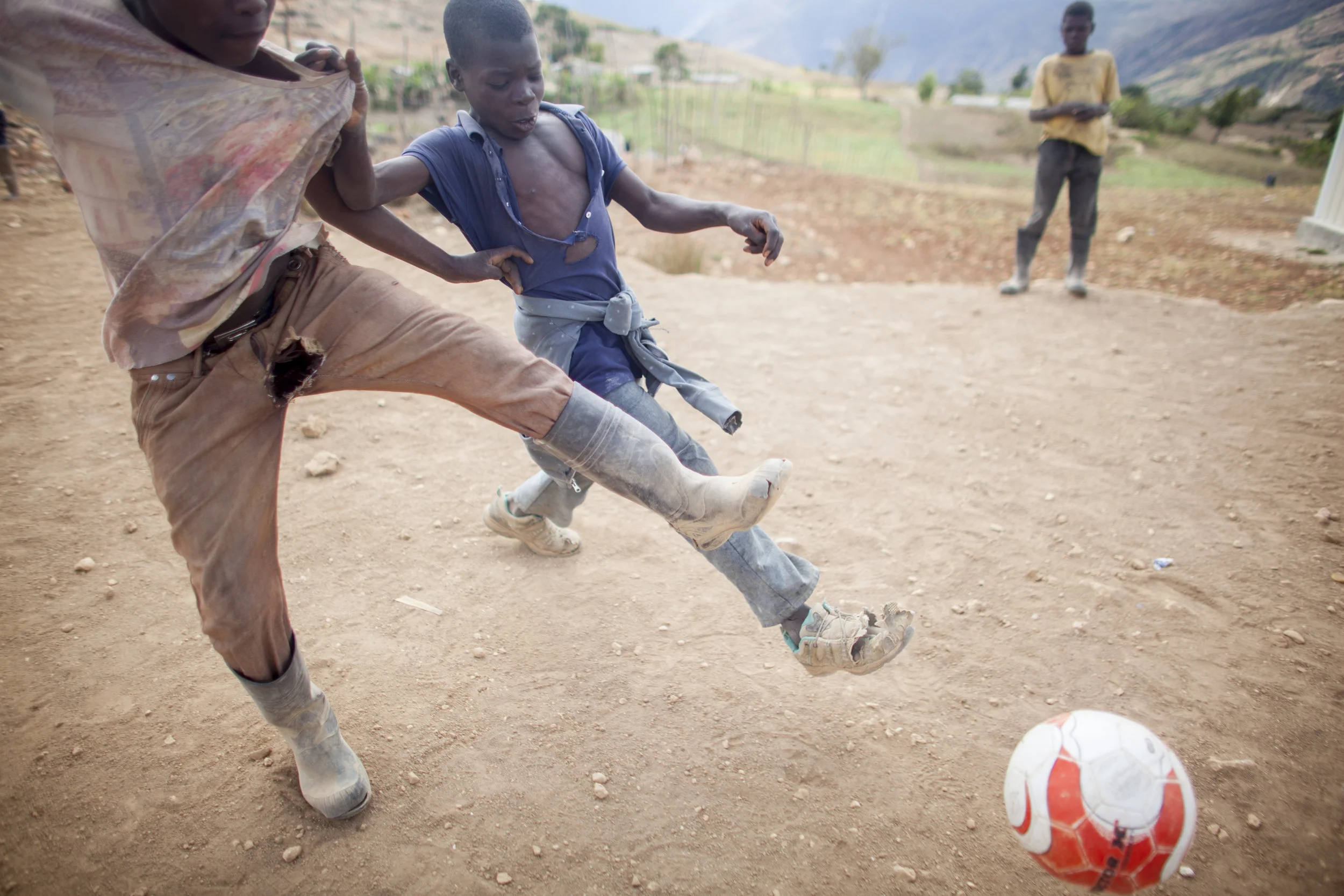  Boys play soccer in Fonds-Parisien, Haiti. 
