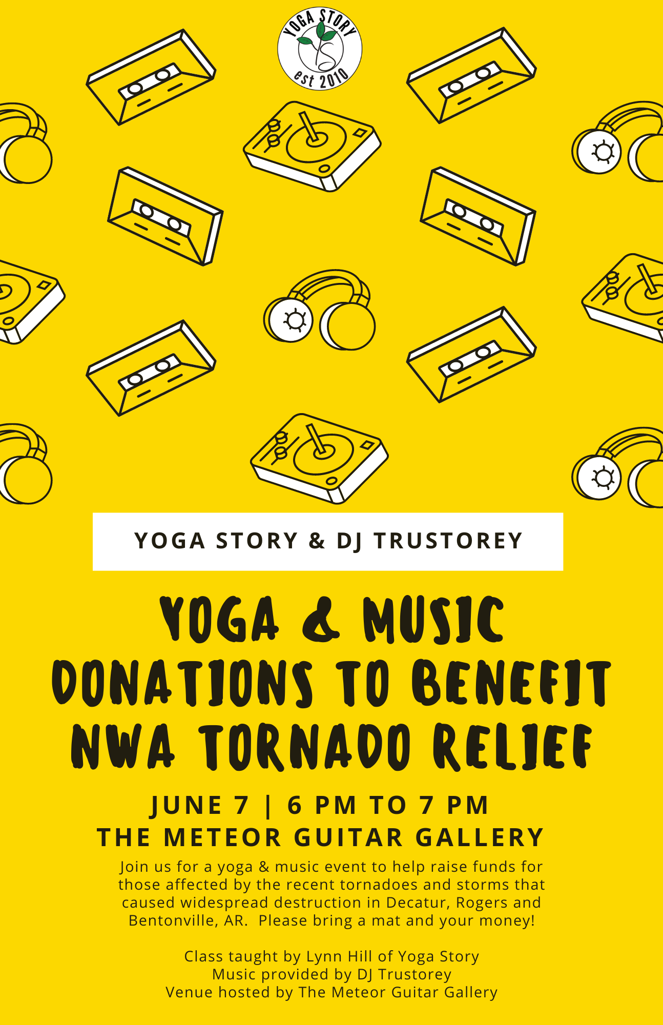 NWA Tornado Relief Party with Yoga Story