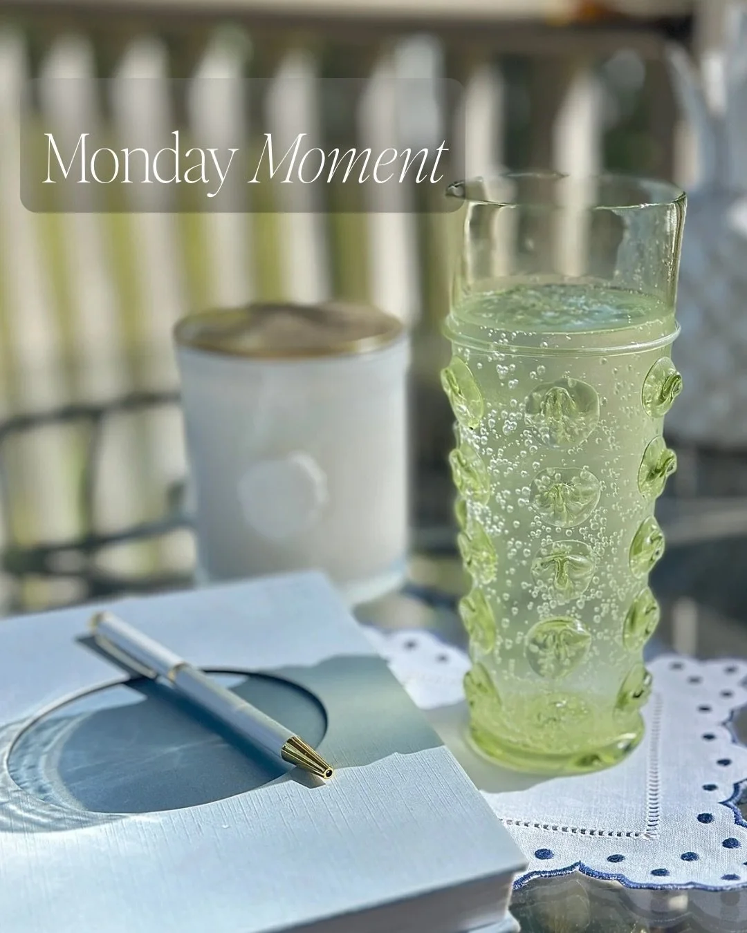 Monday Moment - drinking water at my desk. These drinking glasses typically sit in a glass front cabinet (I have two); they are handblown, purchased in NYC (for someone else 20 years ago. but I never gave them to him-long story), and are hand blown a