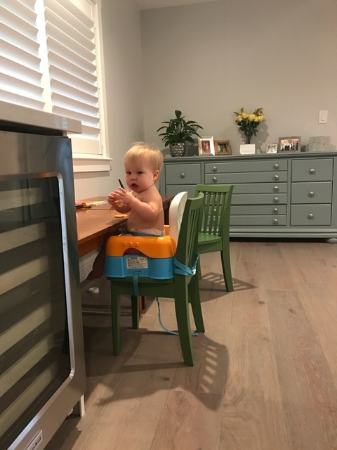 This is our make shift high chair while in San Francisco
