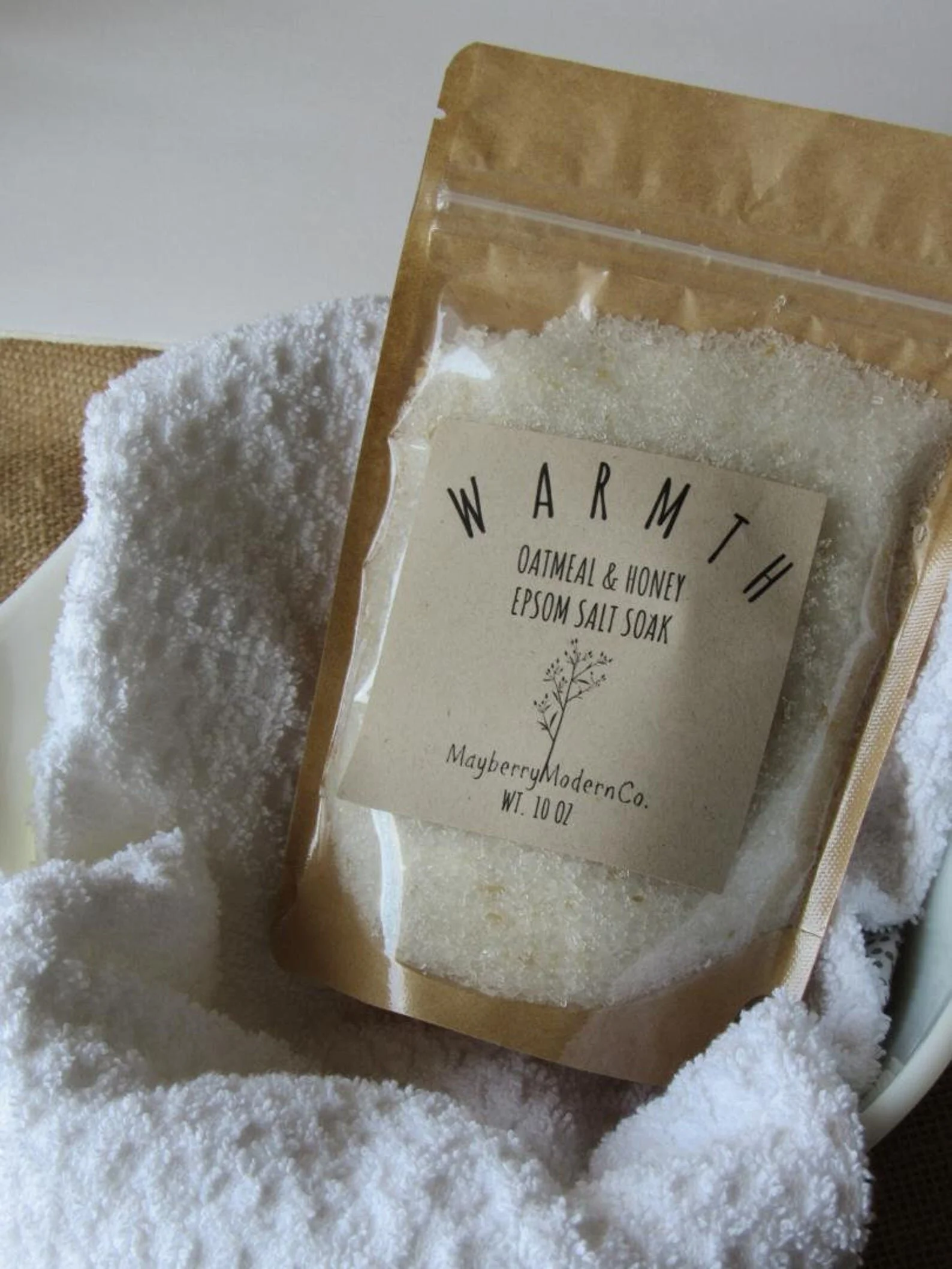 This week’s product in the My Be Better Box. Oatmeal & Honey Epsom Salt Soak from Mayberry Modern Co.