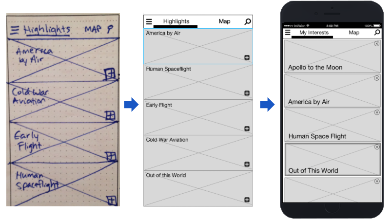 Highlights iteration process from sketch to prototype