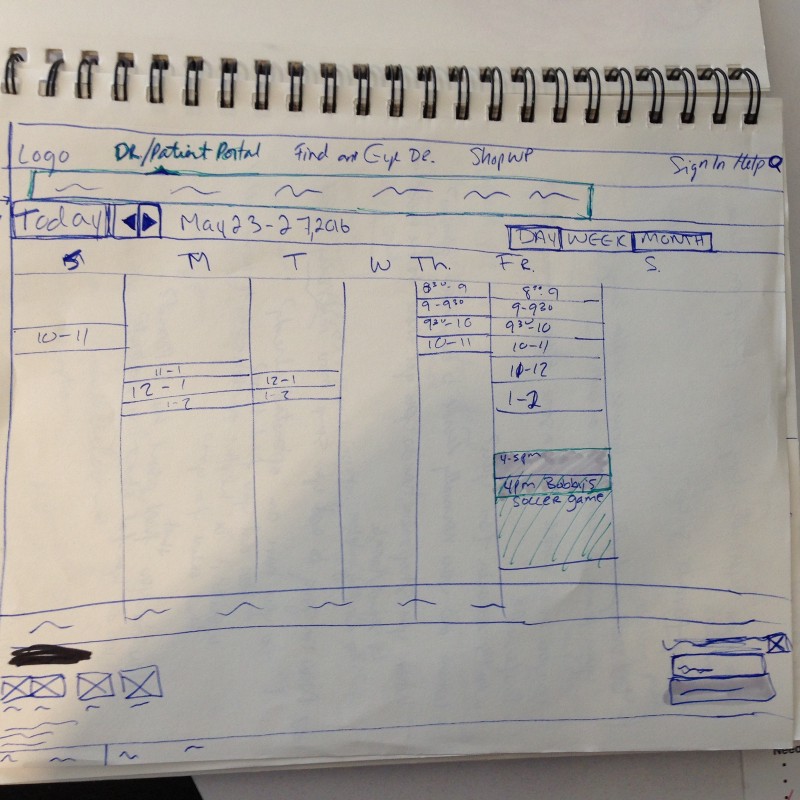 Sketch of 2nd iteration wireframe of a calendar