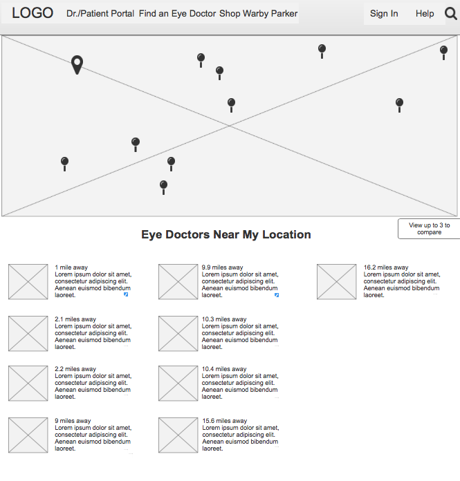 Prototype snapshot of “Doctors Near My Location” page