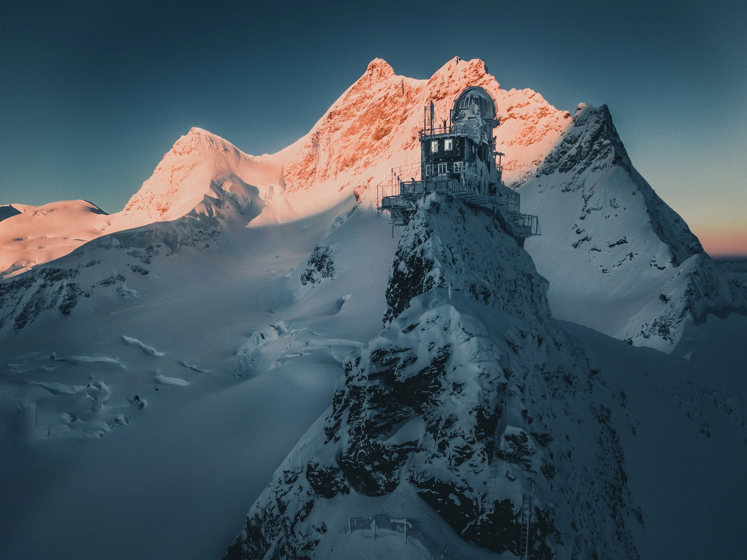 Sunrise in the Jungfraujoch research station. Switzerland 2017