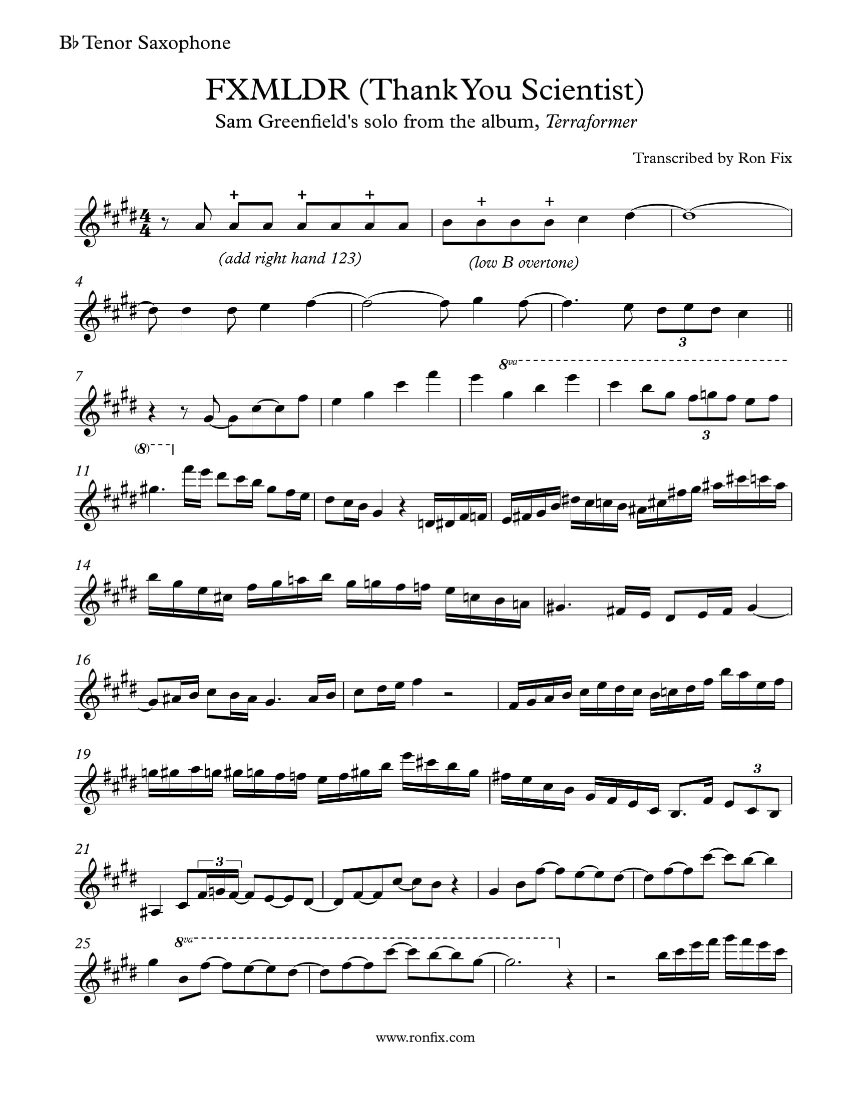 Sam Greenfield's Solo on "FXMLDR" — Ron Fix