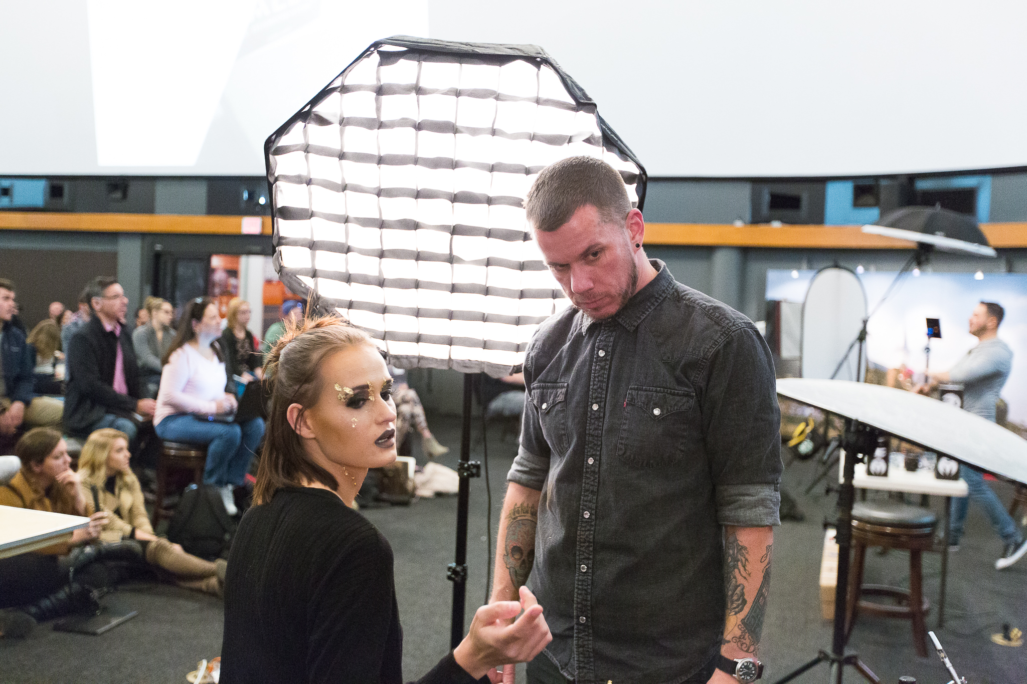 Katya and I discussing her wig while Antonio is teaching behind me.