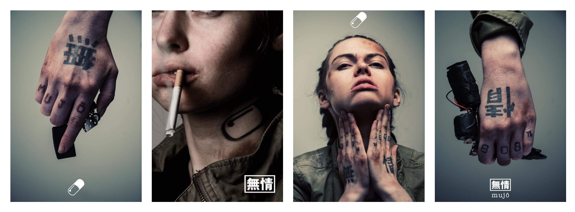 Mujō promo photos by Steve Squall featuring Olivia Duff with Tattoos by me.