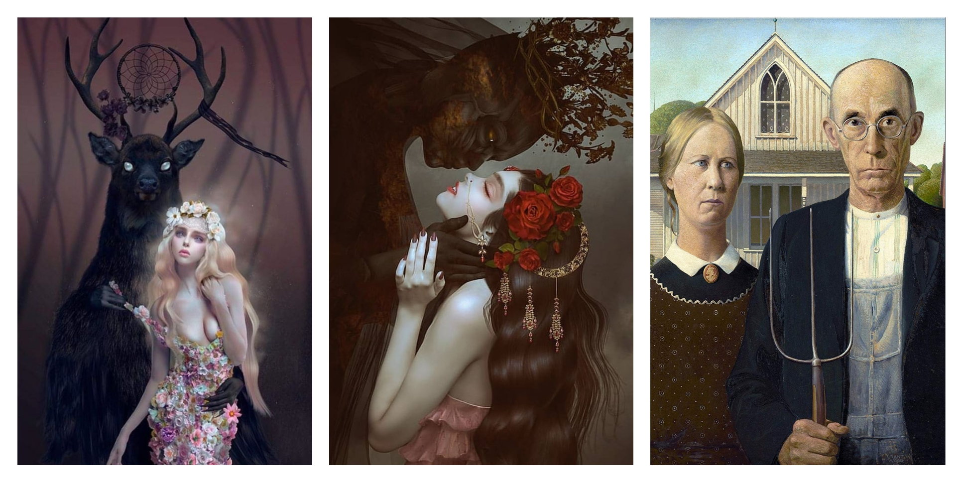 Inspiration image by Natalie Shau "Wendigo", "Secret Date" and Grant Wood's "American Gothic"