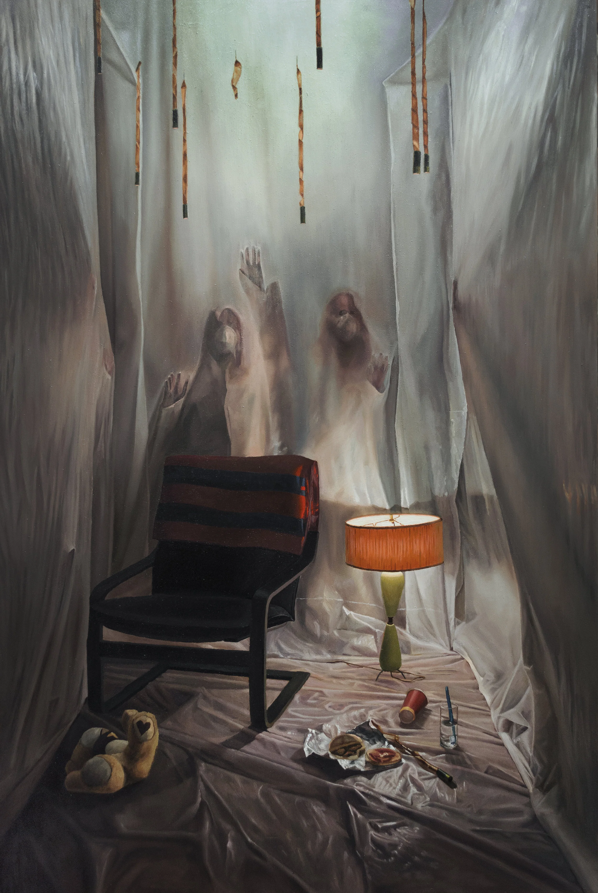 Quarantine , 2019, Oil on Wood, 24” x 36”