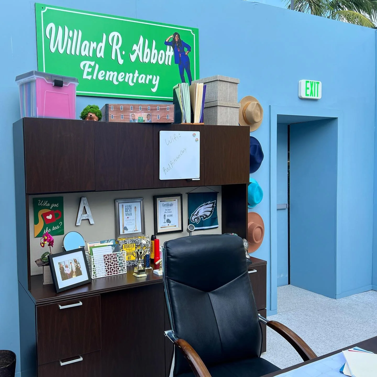 Comic-Con 2022 - Set decoration and prop styling for Abbott Elementary, Part 2 (Principal Ava Coleman&rsquo;s Office). This was a challenge! Trying to find exact or close matches to the items on the real set. We laid things out a little differently b