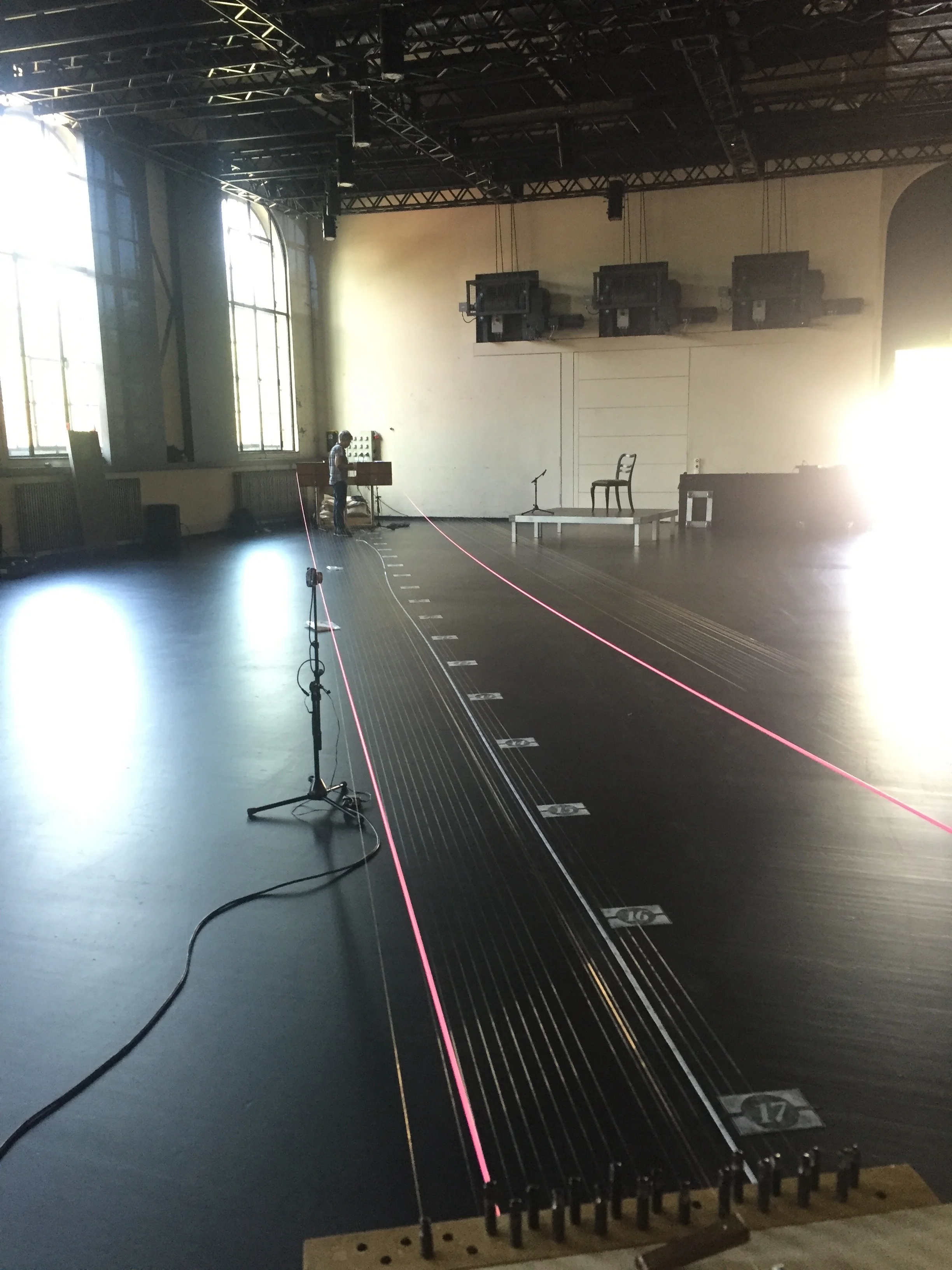 Setting up for a performance of Harbors in Dampfzentrale, a former power station.