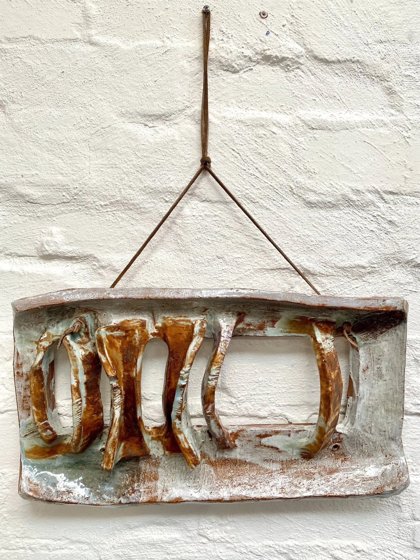 Brutalist earthenware slab wall sculpture, 1970s, in the style of Peter Voulkos