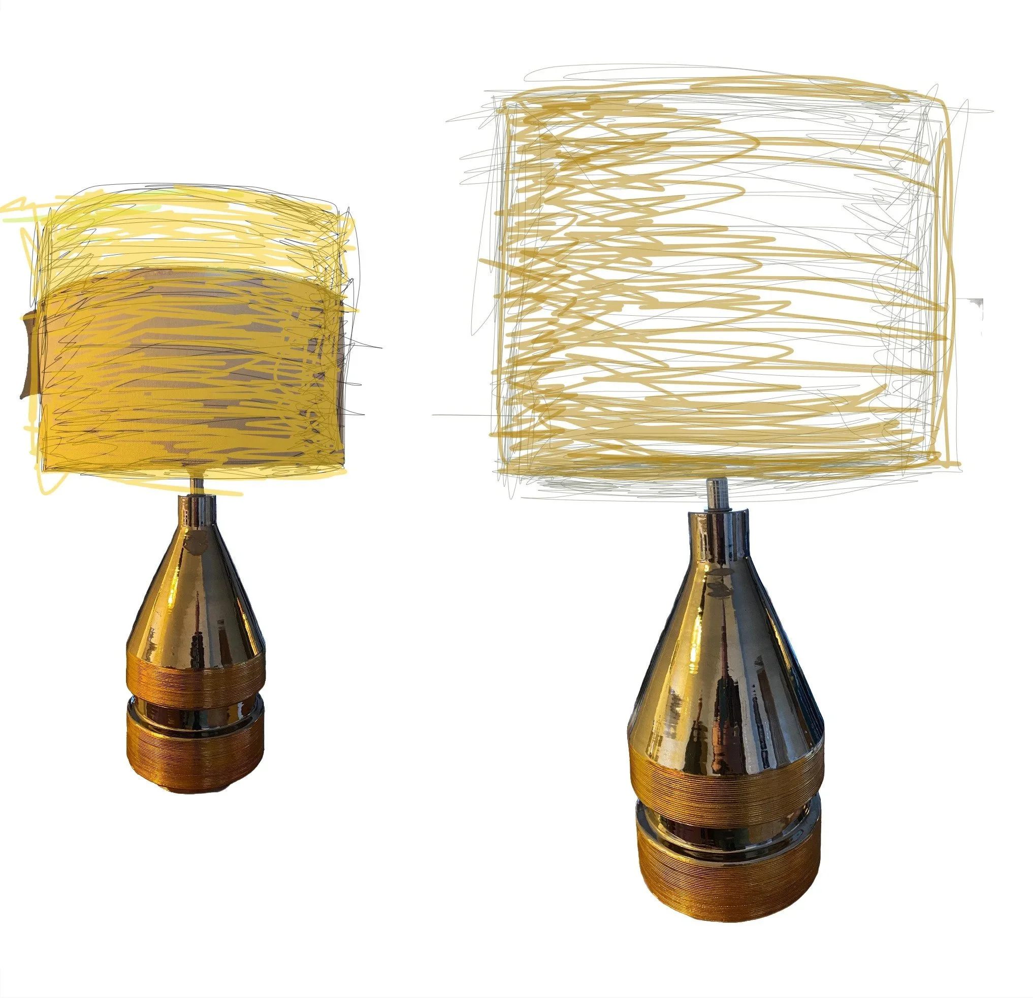 Pair of 1970s silver and gold glazed ceramic lamps by Bitossi for Swedish firm Bergboms