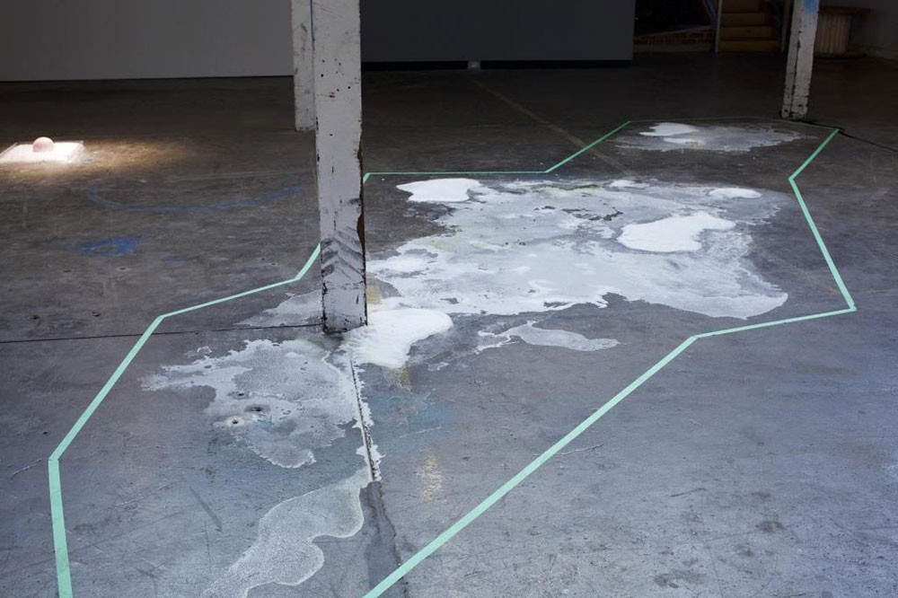  The river ends in the ocean, 2013, seawater, salt (river and sea), sand  in Pool curated by  ManyMany  at Lamington Drive 