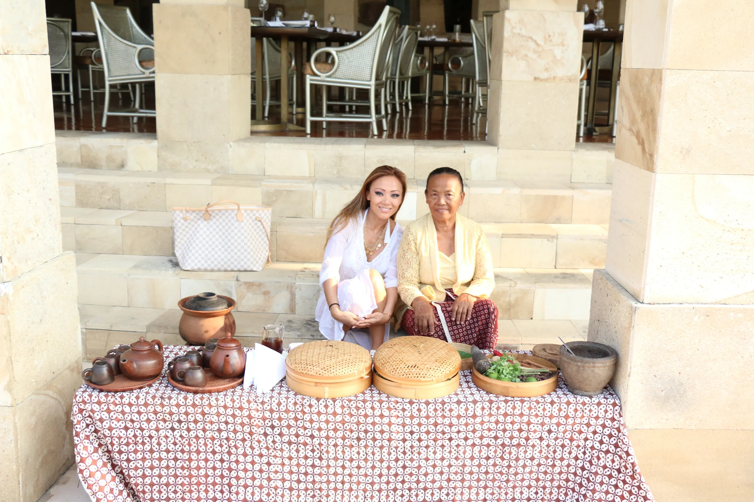 With our lovely host who made our fresh afternoon teas at Amanjiwo
