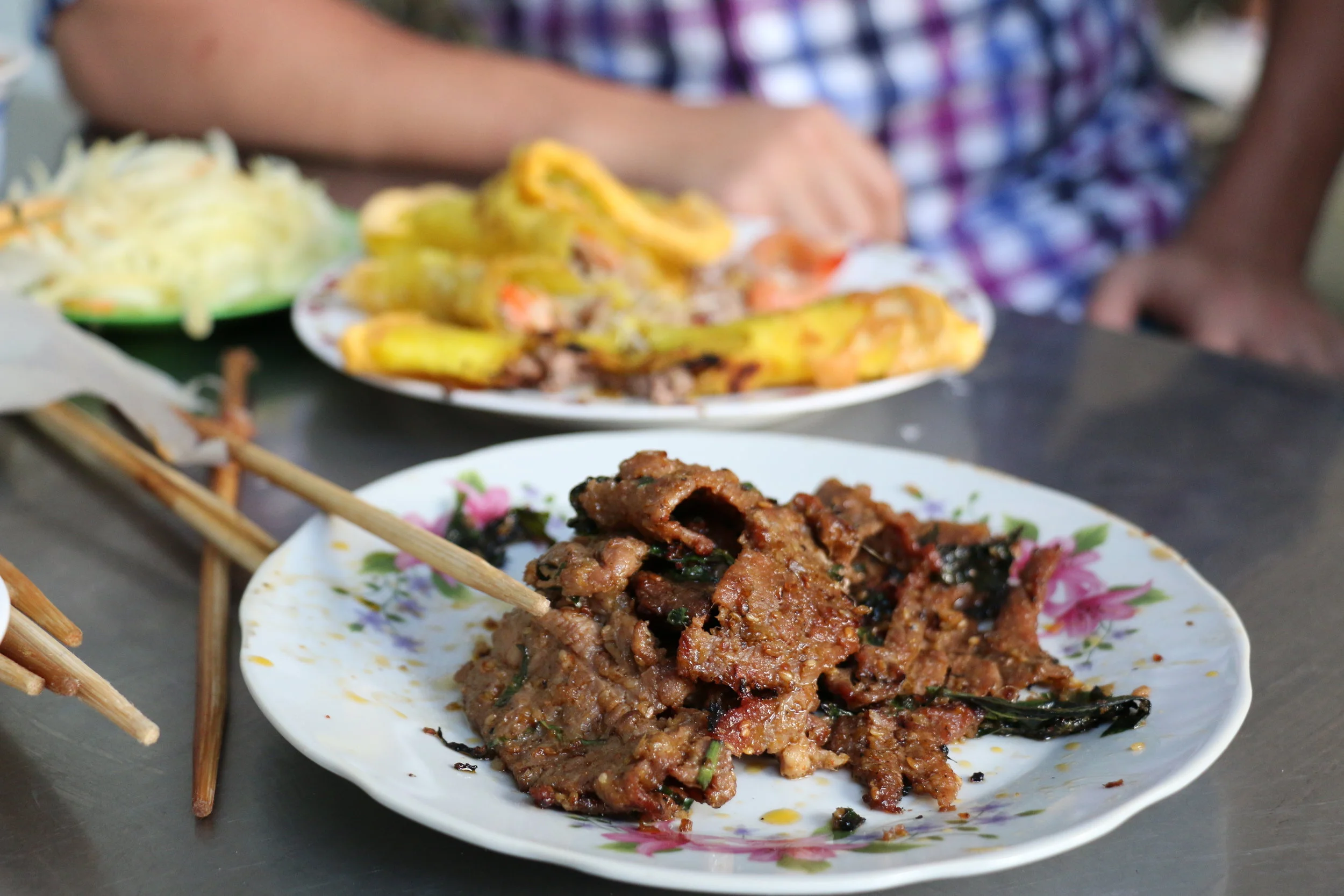 Smokey and charred Lemongrass Pork: Used to fill your wraps with