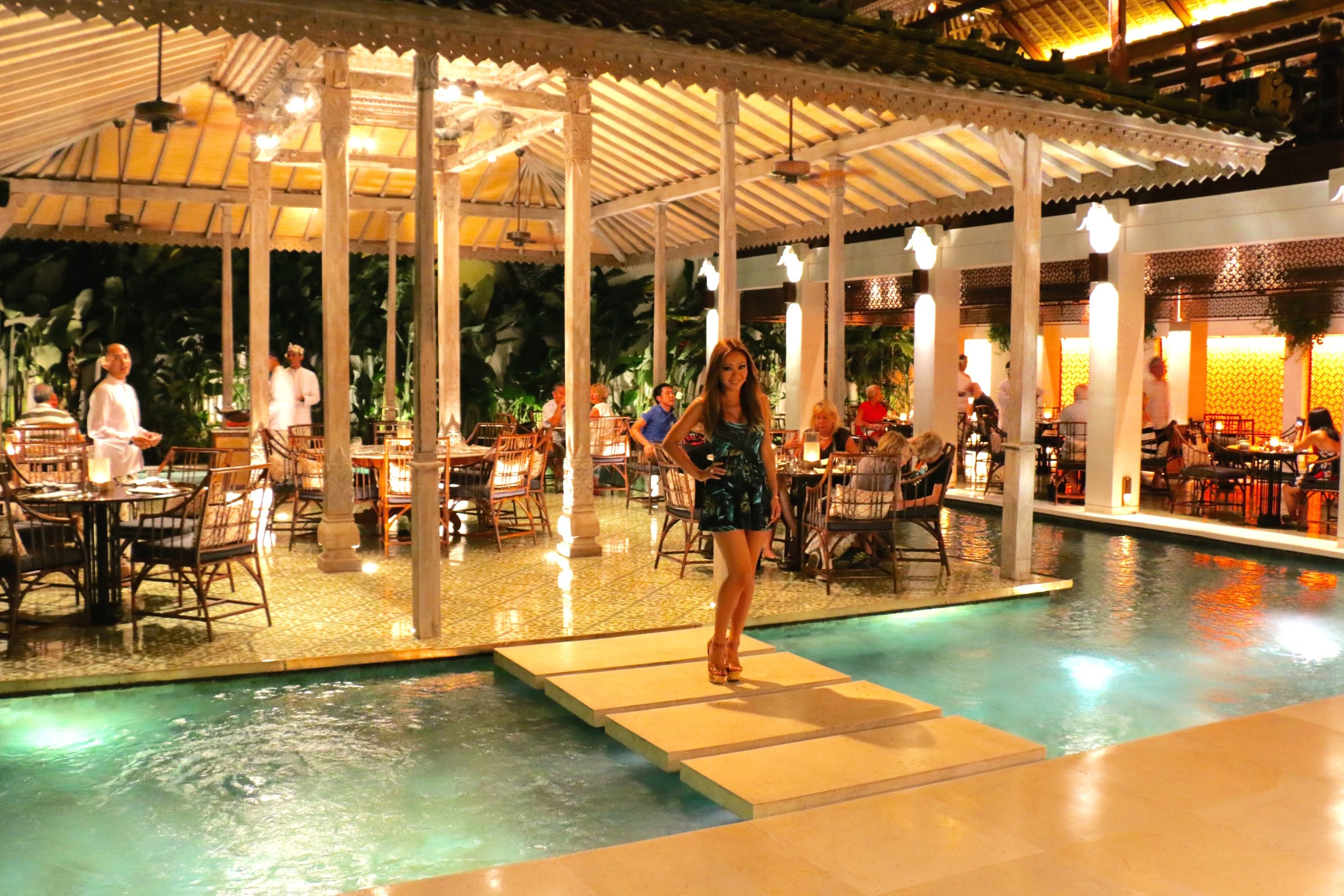 Before leaving the restaurant, we took one last shot of this stunning place. The floating pavilion dining room behind me, holds large groups and the long walkway dining room on the right holds smaller tables. Request to sit right on the edge so you can see everything and hear the peaceful pitter patter of water. There is also a bar here which I would skip as there are plenty of other great spots to hit up not too far from here. 