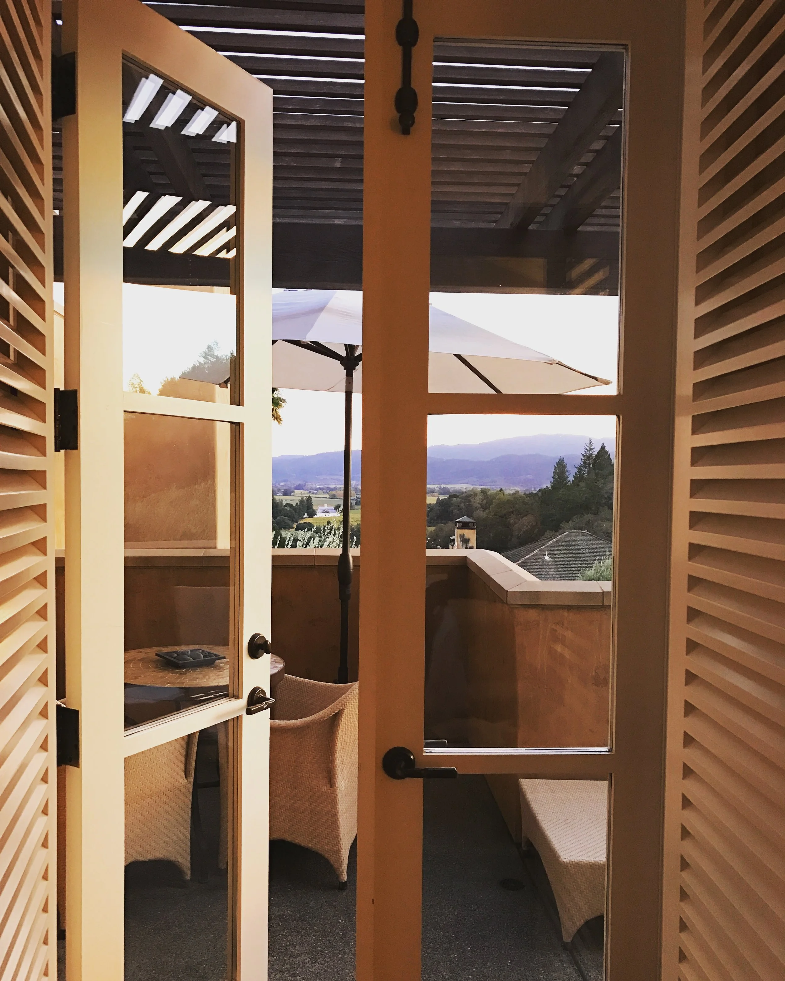 Double Doors leading to your private balcony in your room facing the wine country