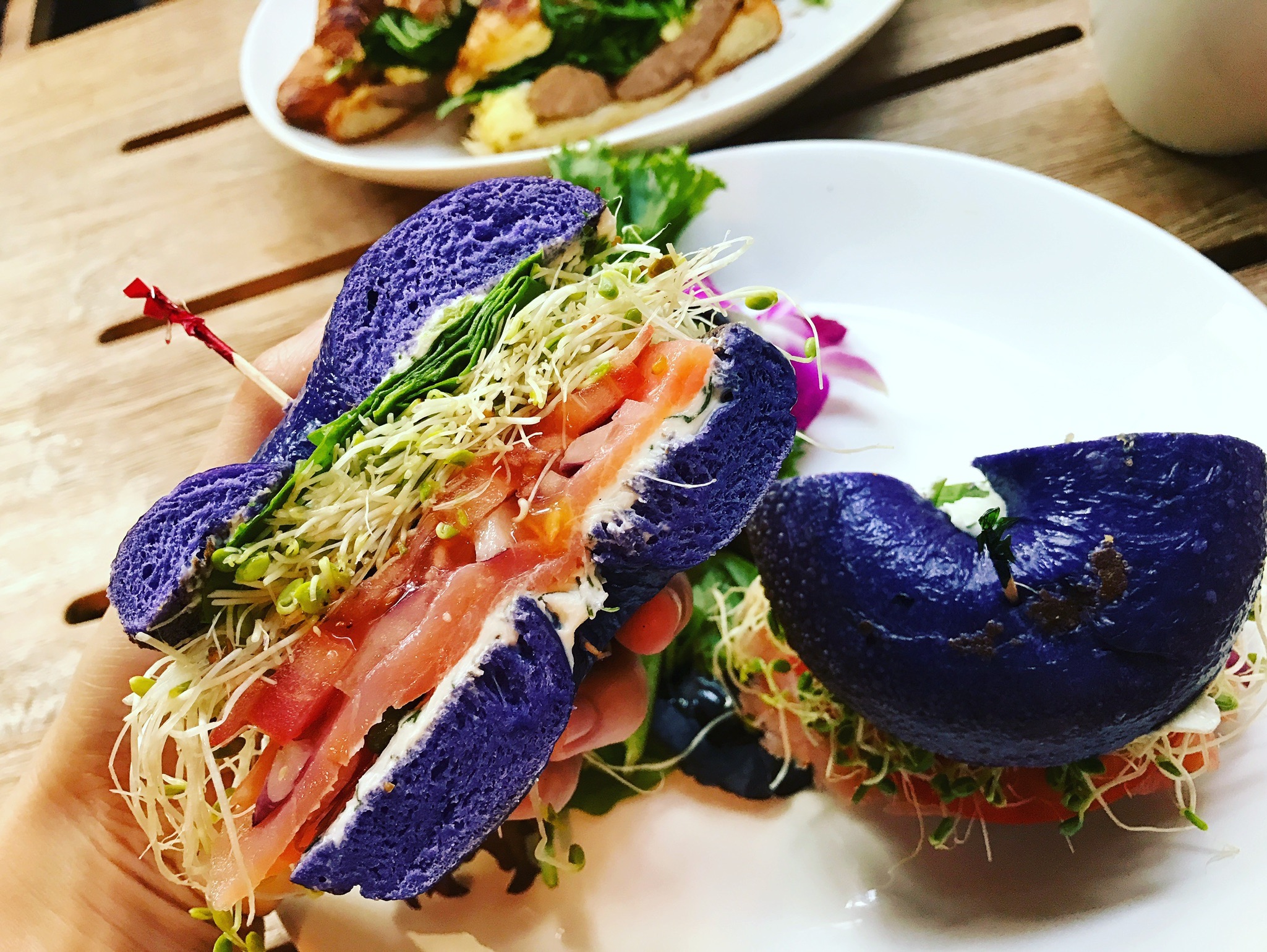 The Stunning Taro Bagel full of fresh goodies: This is breakfast heaven :)