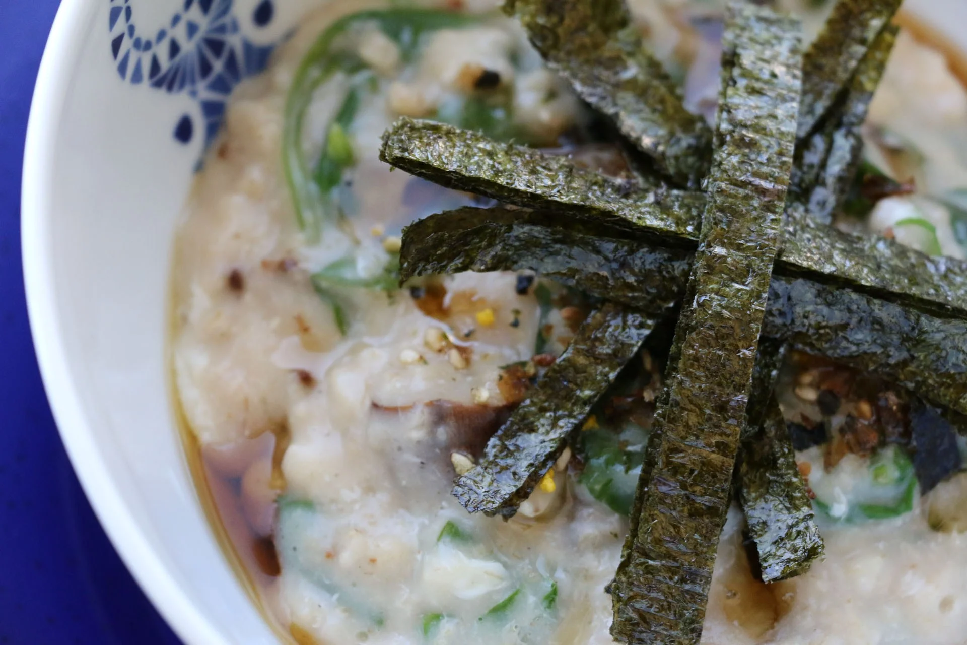 Close up of our beautiful savory oat porridge- so healthy and good for you