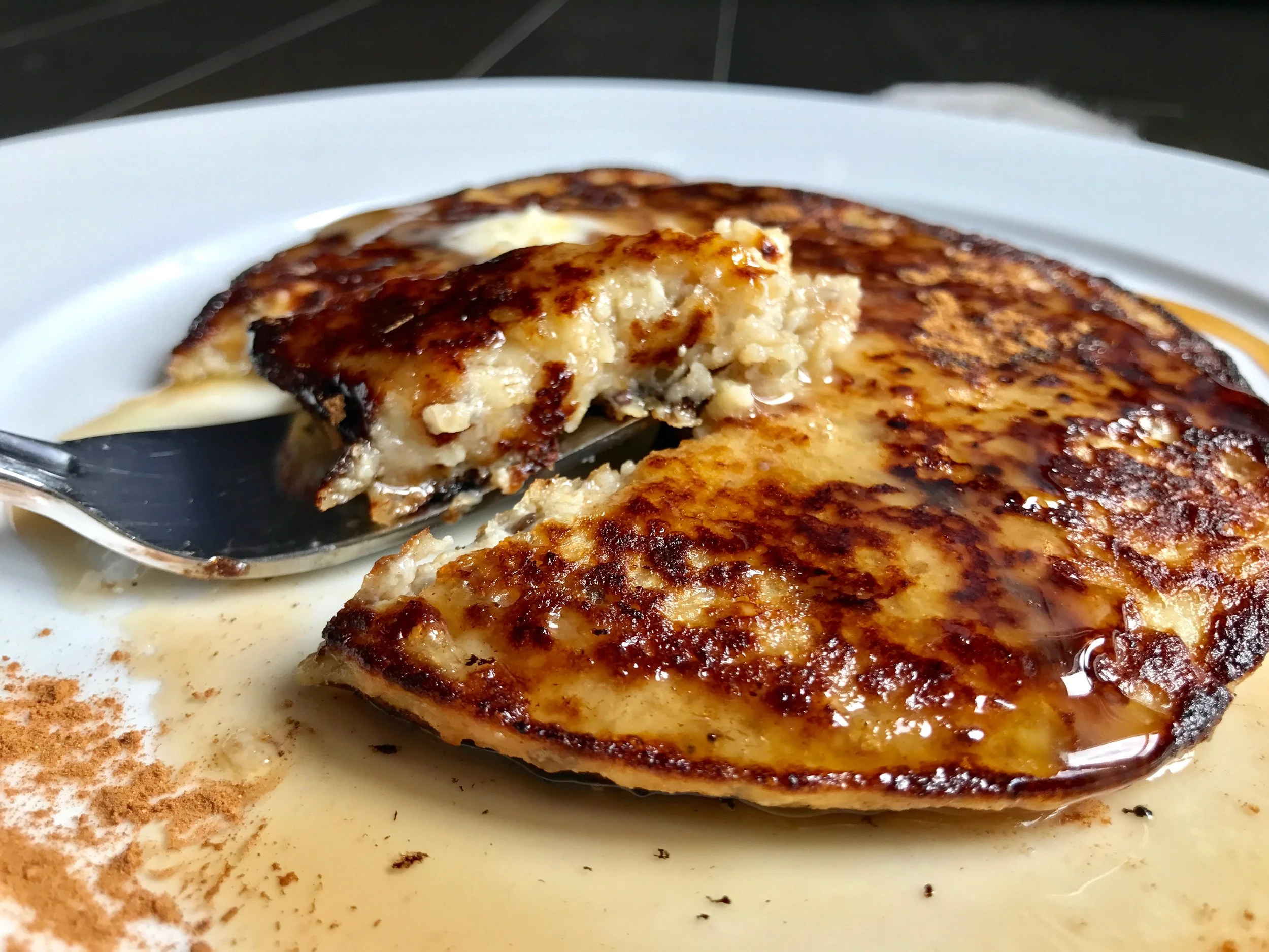 Fluffy soft and super moist pancakes that remind me of soft custardy bread pudding. Hits the spot folks! It's like dessert for breakfast:)