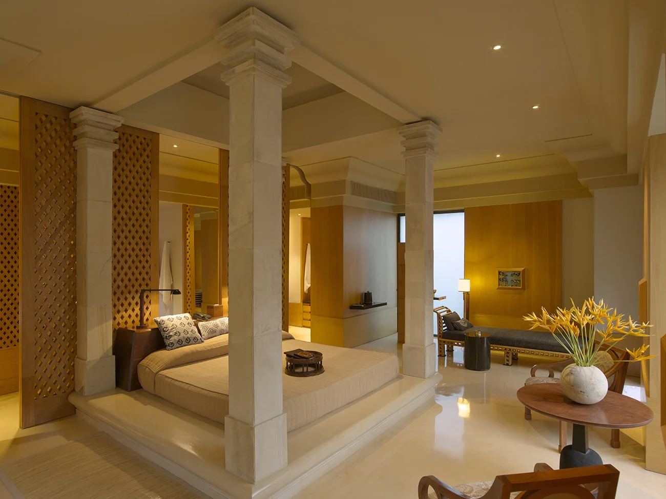 Bedroom has a beautiful modern zen feel with his and her bathrooms 