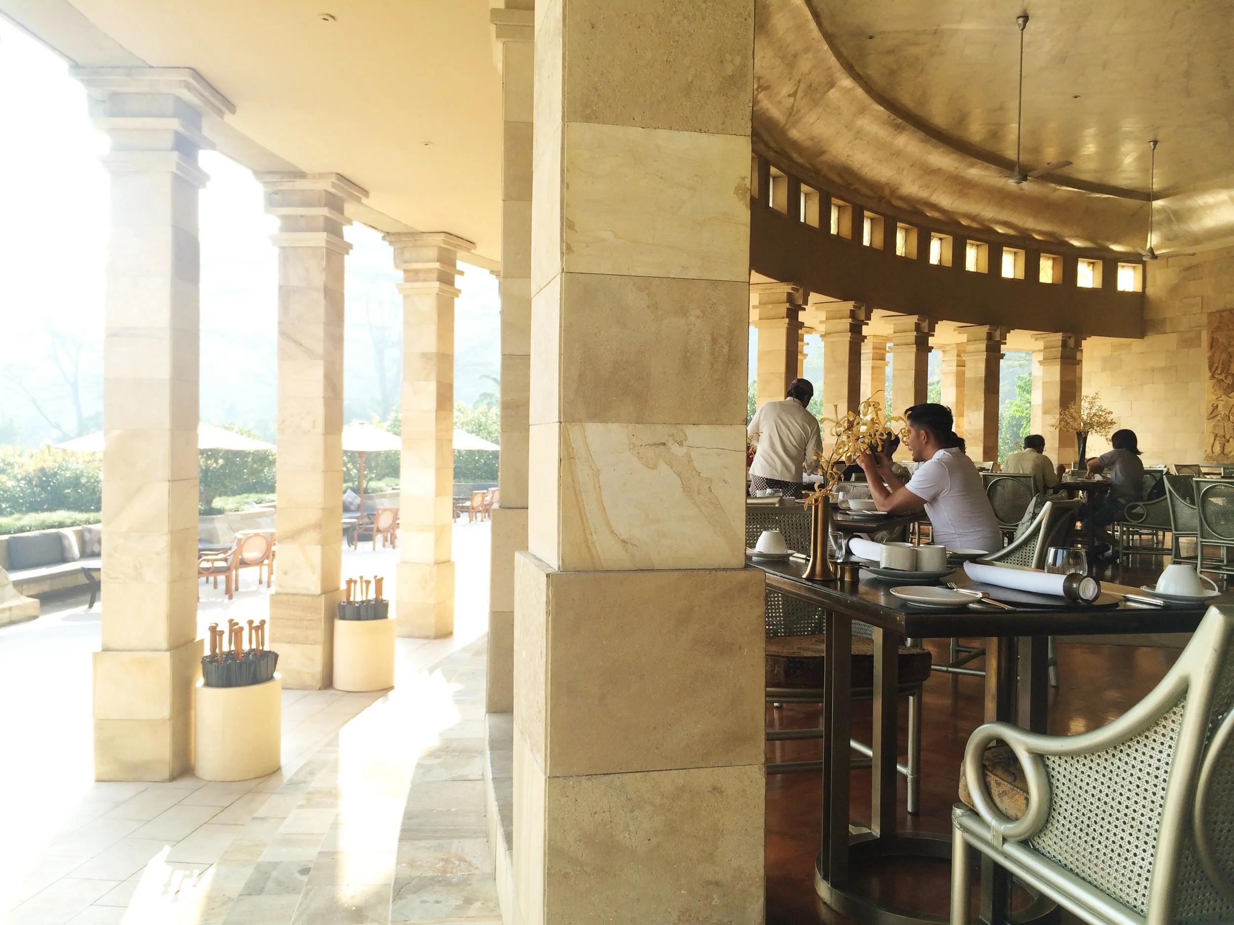 Split view of the dining room atrium I snapped showing the interior and exterior. 