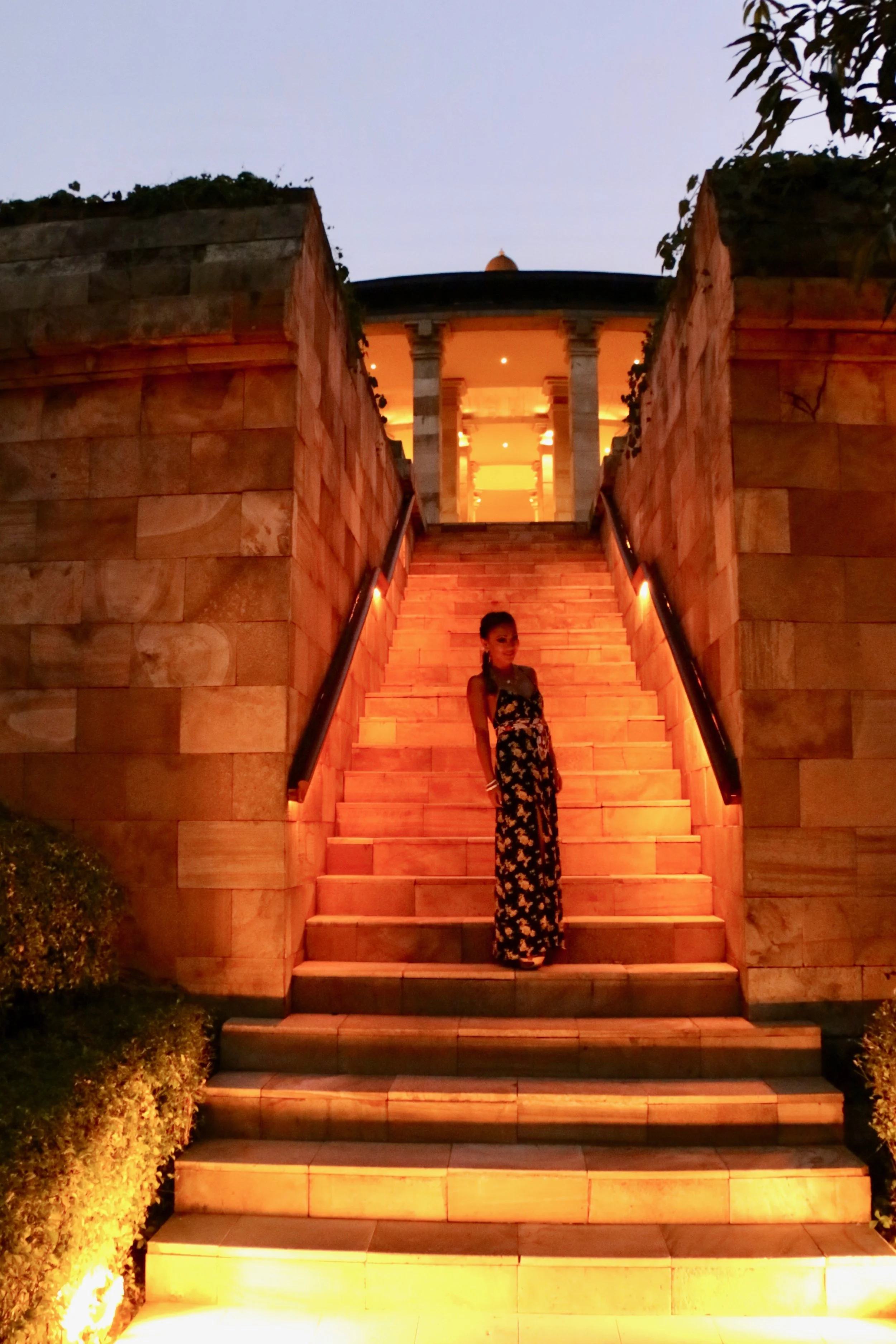 The stairs that lead to the rotunda for dinner is lit up in this amazing hue