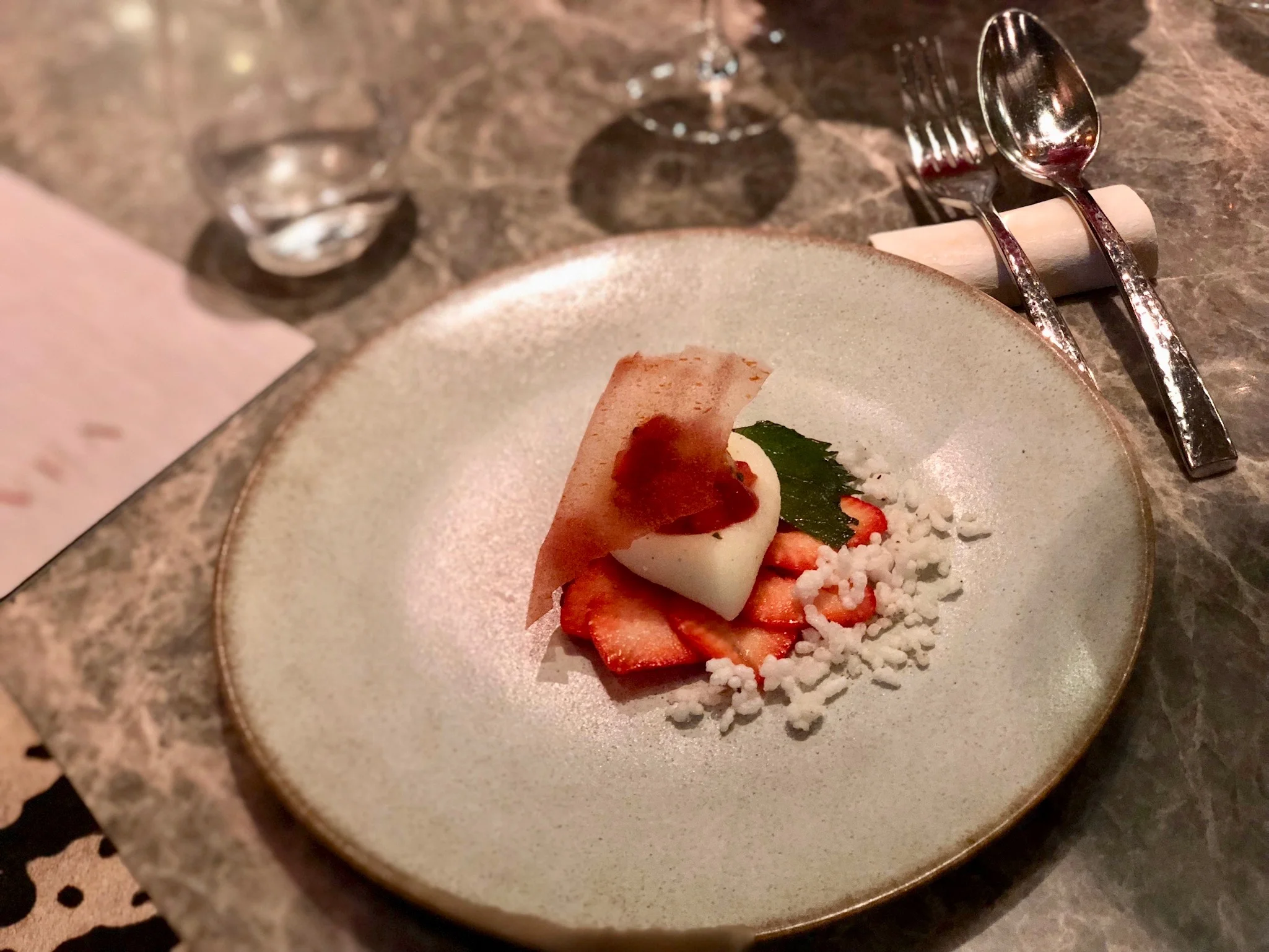 Eight Course: Kumamoto Strawberry, Taiwanese tomato, yuzu, shiso
