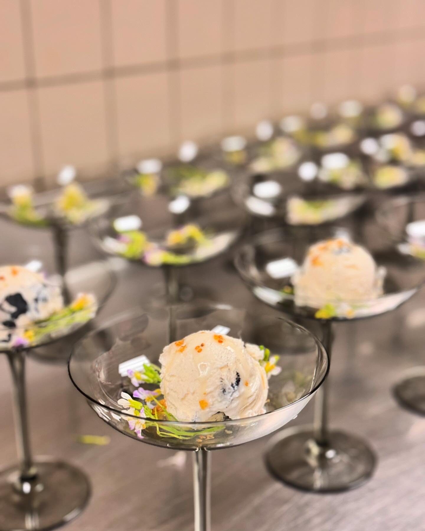 Deconstructed Tong Yuen Ice Cream Vanilla Ice cream,  Black Sesame and Mochi Swirl, glazed in Osmanthus Honey. The last course to a special lunch I cooked at Asian Art Musuem for Chinese delegates and guests. #phoenixkingdoms #asianartmusuem #tongyue