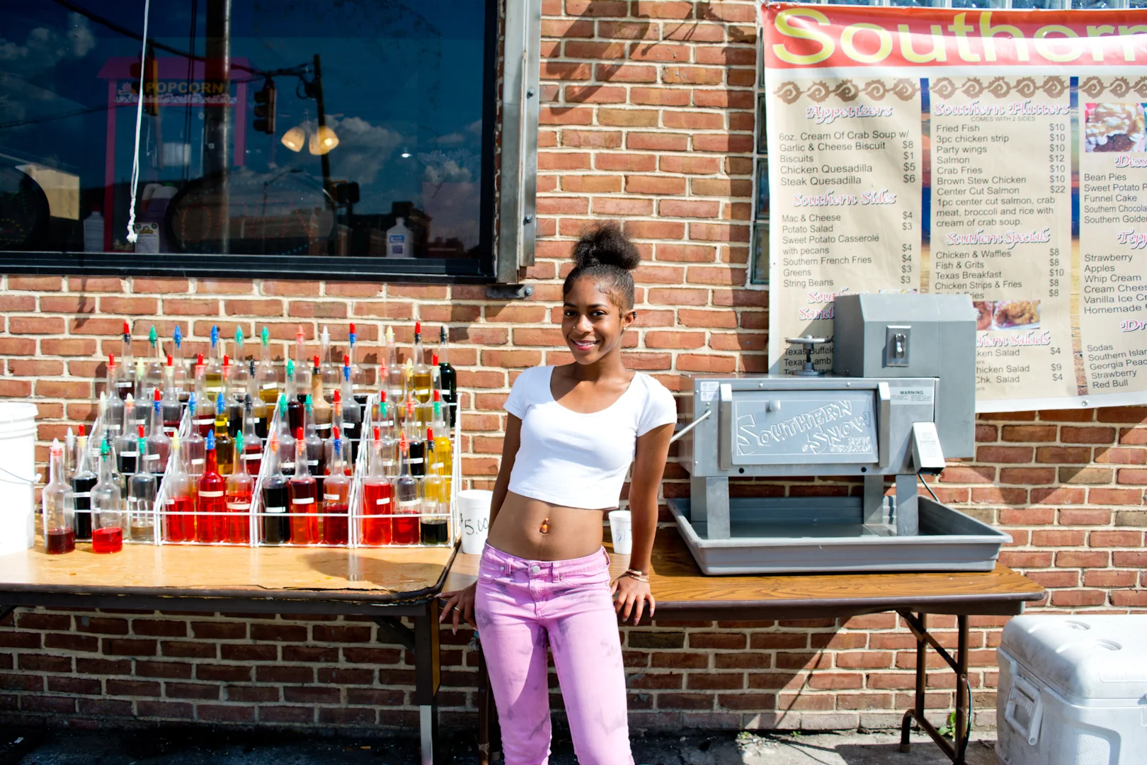 "We have over 59 flavors and they're all imported from Louisiana and we don't use any Koldkiss. Our snowball machine cost $3000, it comes out like real snow and a lot of people complain about our prices. We're located on the 2200 Block of Pennyslvania Avenue, we open at 11am and close at 9pm."
