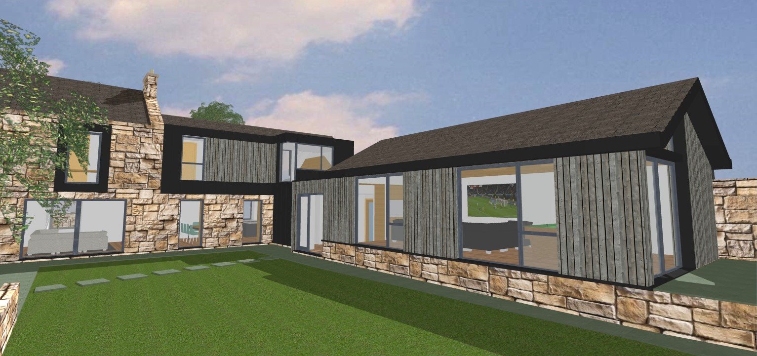 EXTENSIONS AND ALTERATIONS, SILVERBURN FARMHOUSE, SILVERBURN. The proposed works for this extensive refurbishment project include a modern first-floor addition to the existing farmhouse, providing two new upstairs bedrooms. Additionally, a new gard