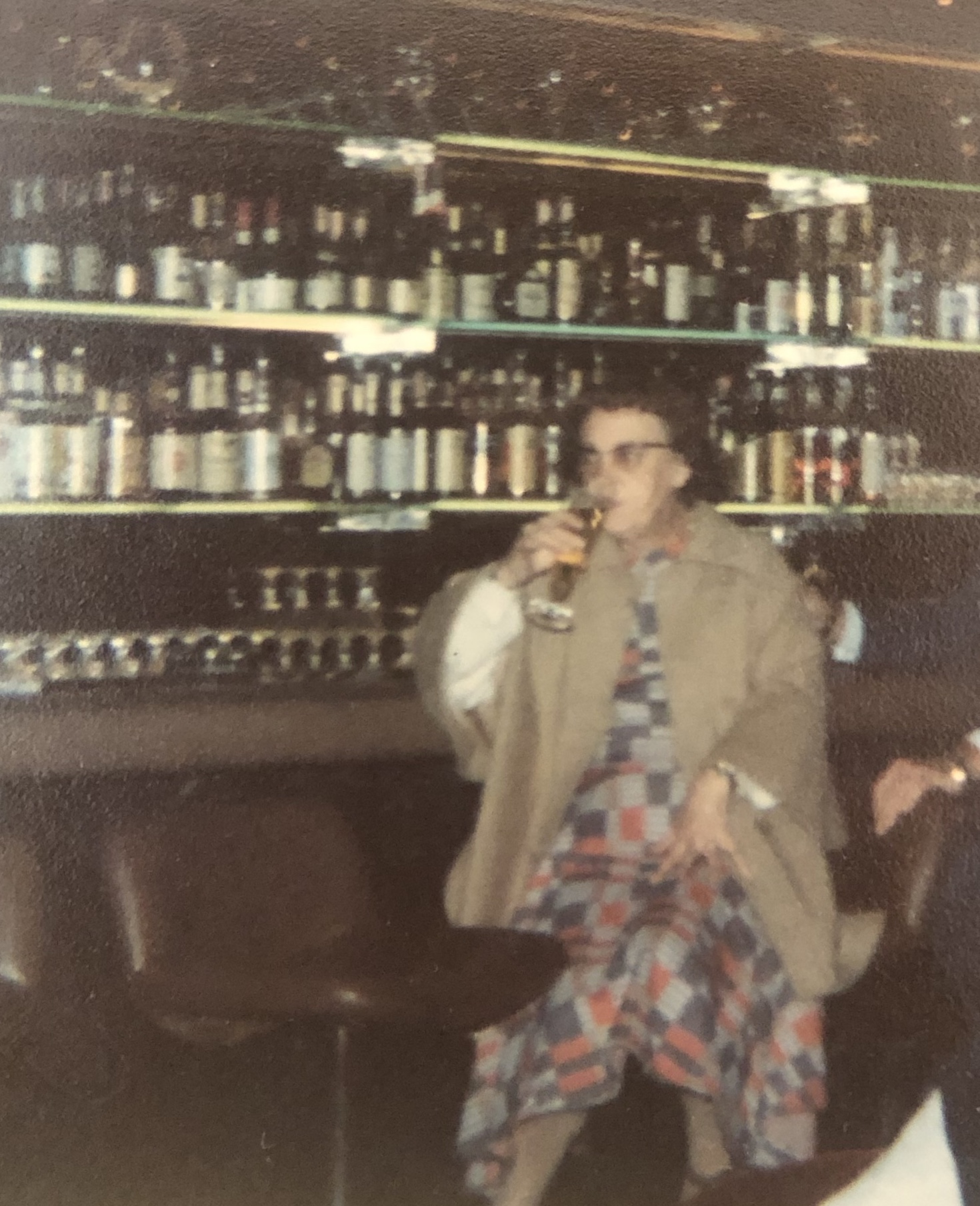 Gran enjoying a drink in the bar at the UN.