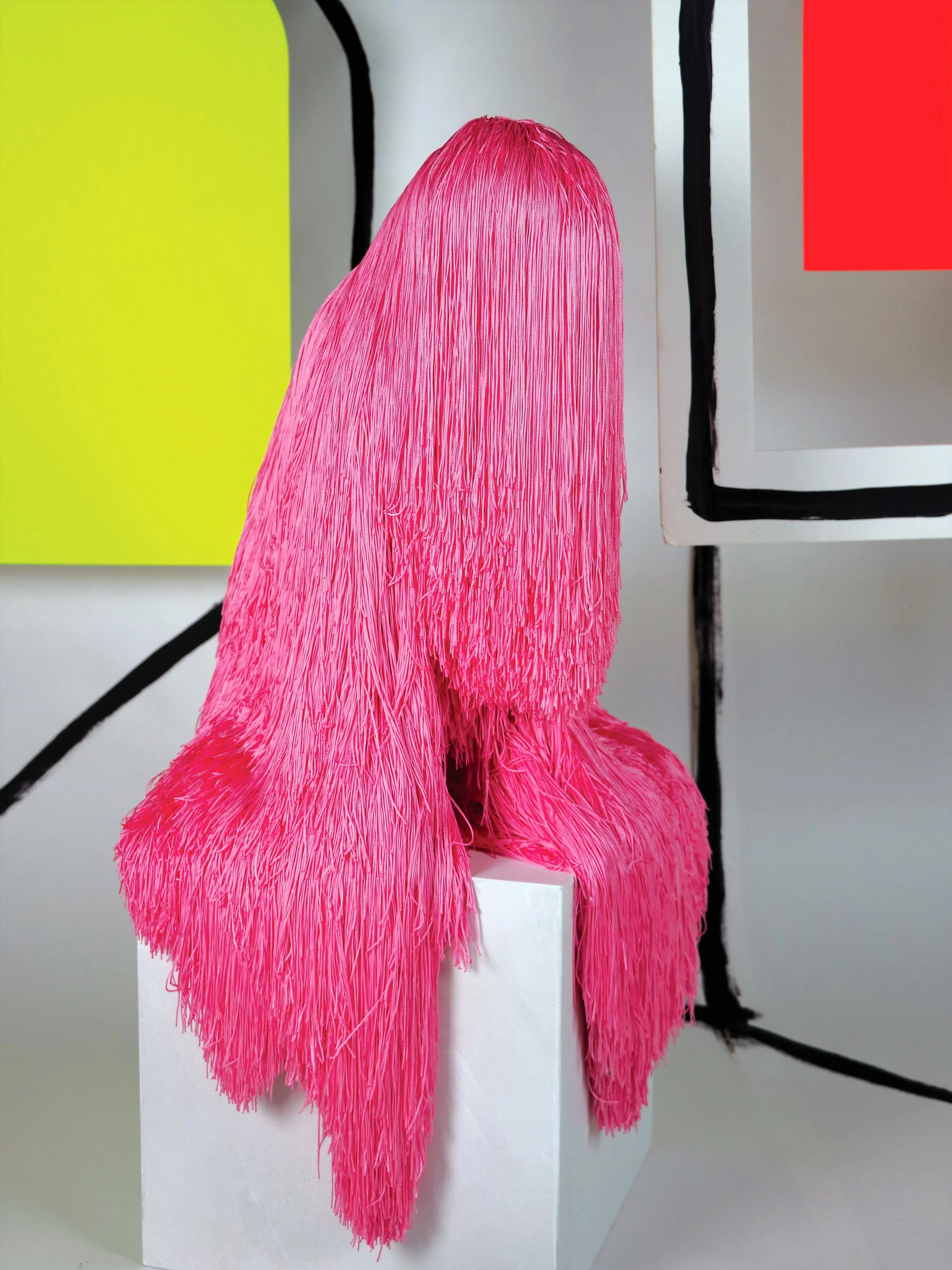 Troy Emery, pink lump, 2018, polyrethane , polyester tassels, glue, pins. Styling and Photography by Annette Wagner