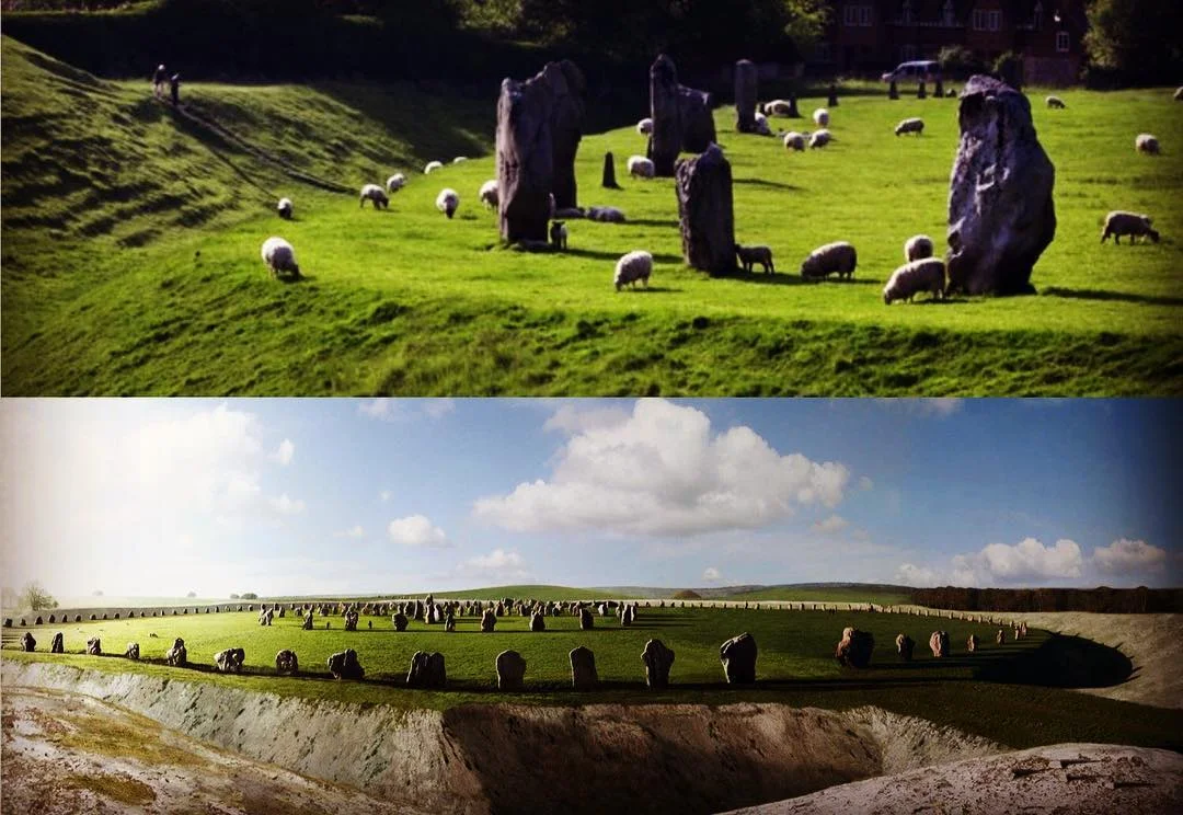 Reconstruction of Avebury Stone Circle, Wiltshire, England.