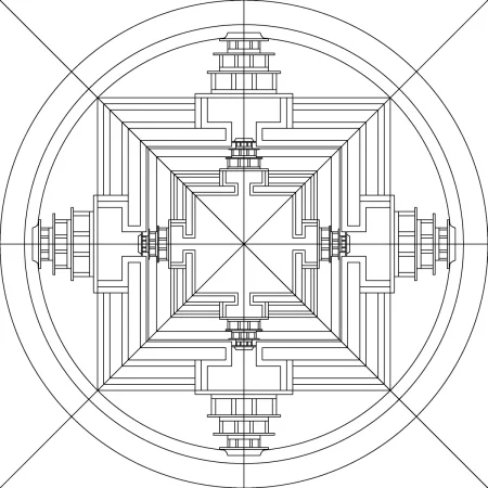 A mandala is a spiritual and ritual symbol in Hinduism and Buddhism, representing the universe. In common use, "mandala" has become a generic term for any diagram, chart or geometric pattern that represents the cosmos metaphysically or symbolically. ©ashleycowie.com