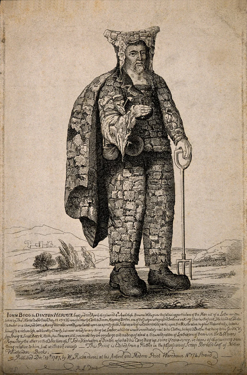 John Bigg, the Dinton Hermit. Not a garden hermit, but of same era (via Wellcome Library )