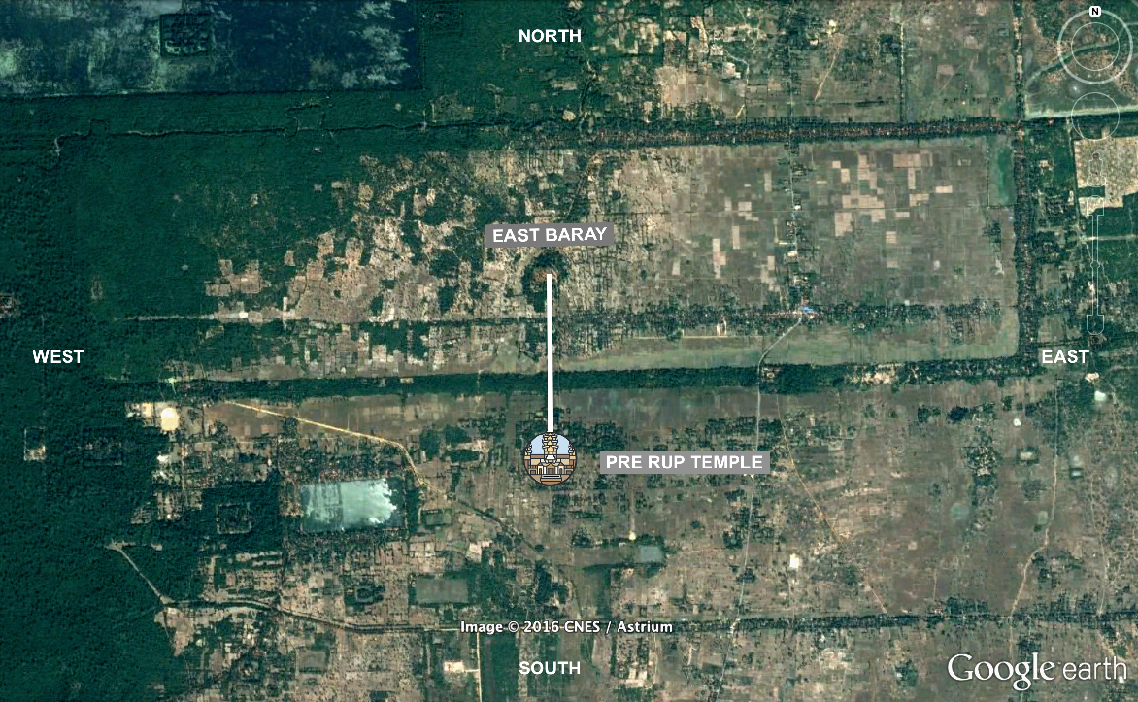 Rajendravarman II built Pre Rue temple on precisely the same meridian as the central axis of the East Baray.