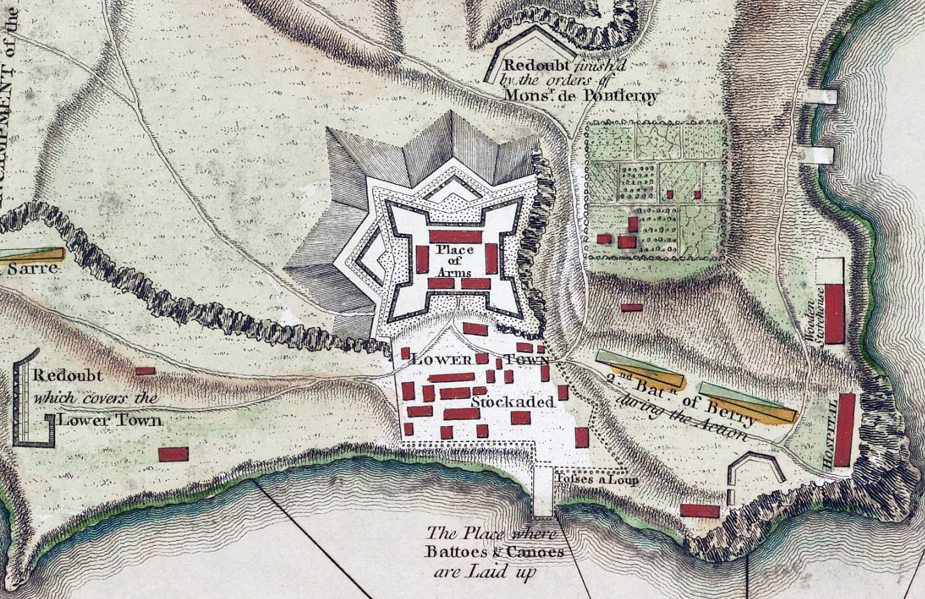 Detail of a 1758 map showing the fort's layout.