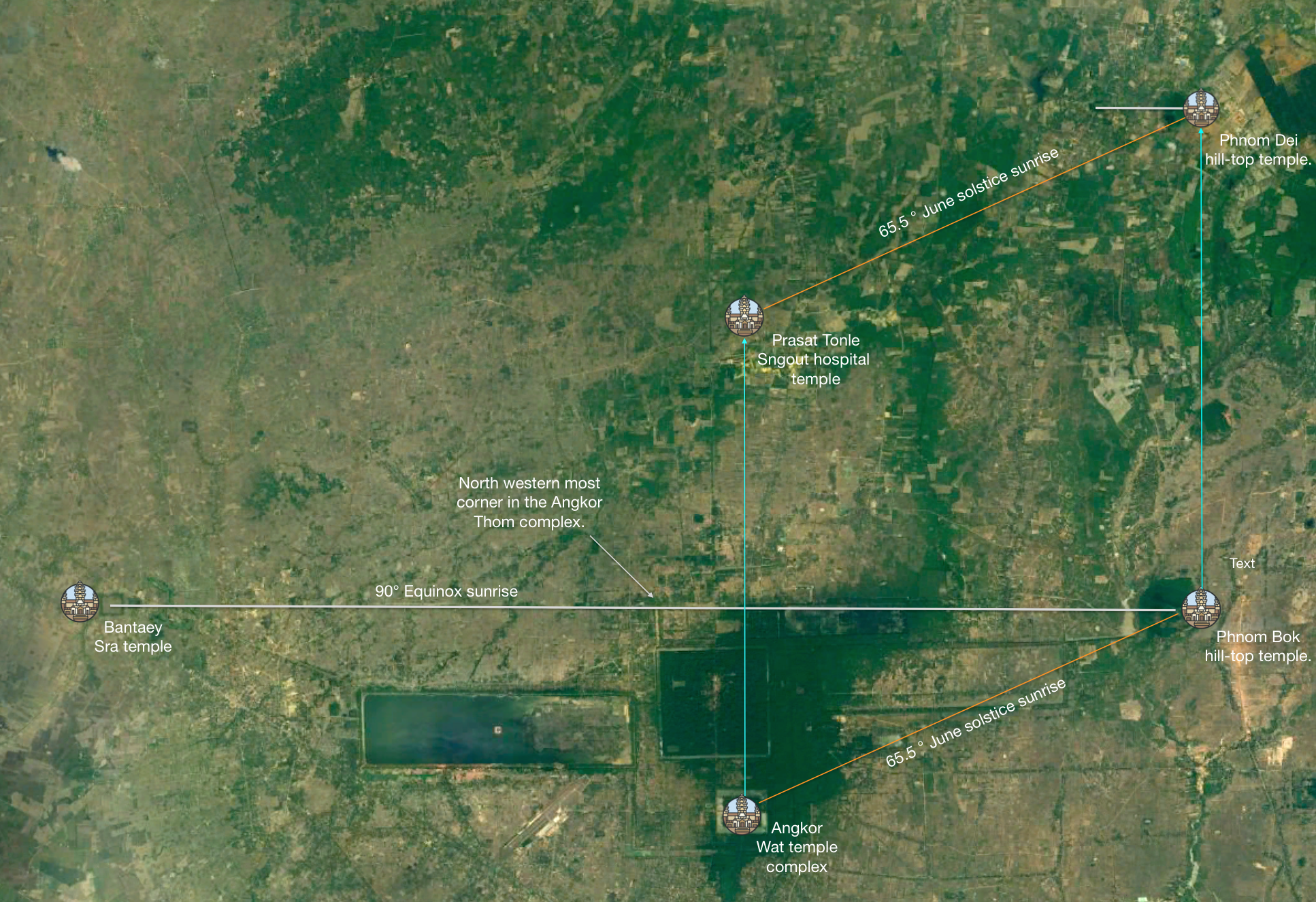 Figure 17. Bantaey Sra temple is located on the east-west equinox alignment with Phnom Bok Hill.