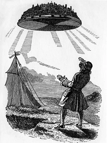 Gulliver discovers Laputa, the flying island (illustration by J. J. Grandville) ASA CC 3.0