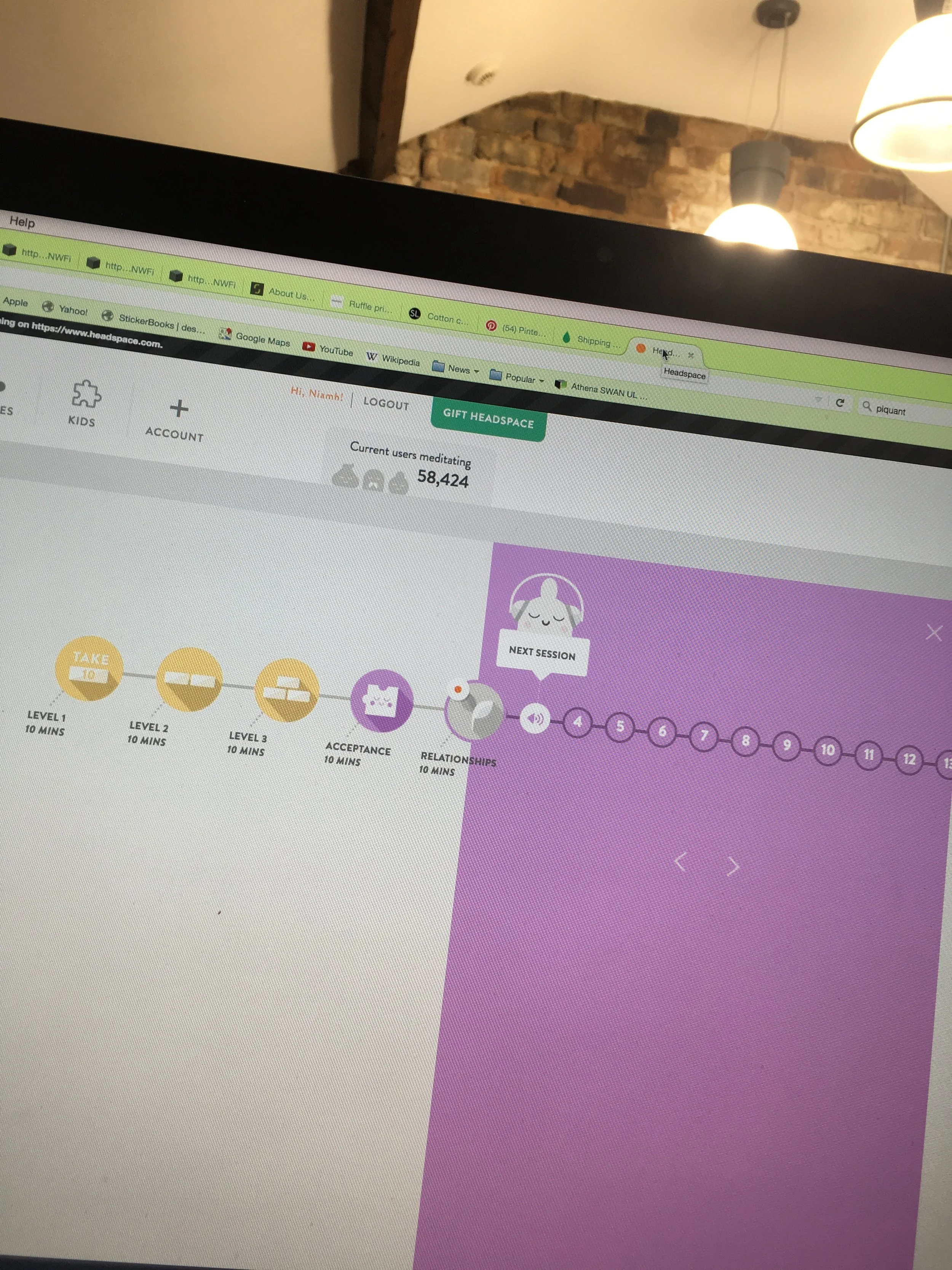 My Headspace App on my desktop at my desk
